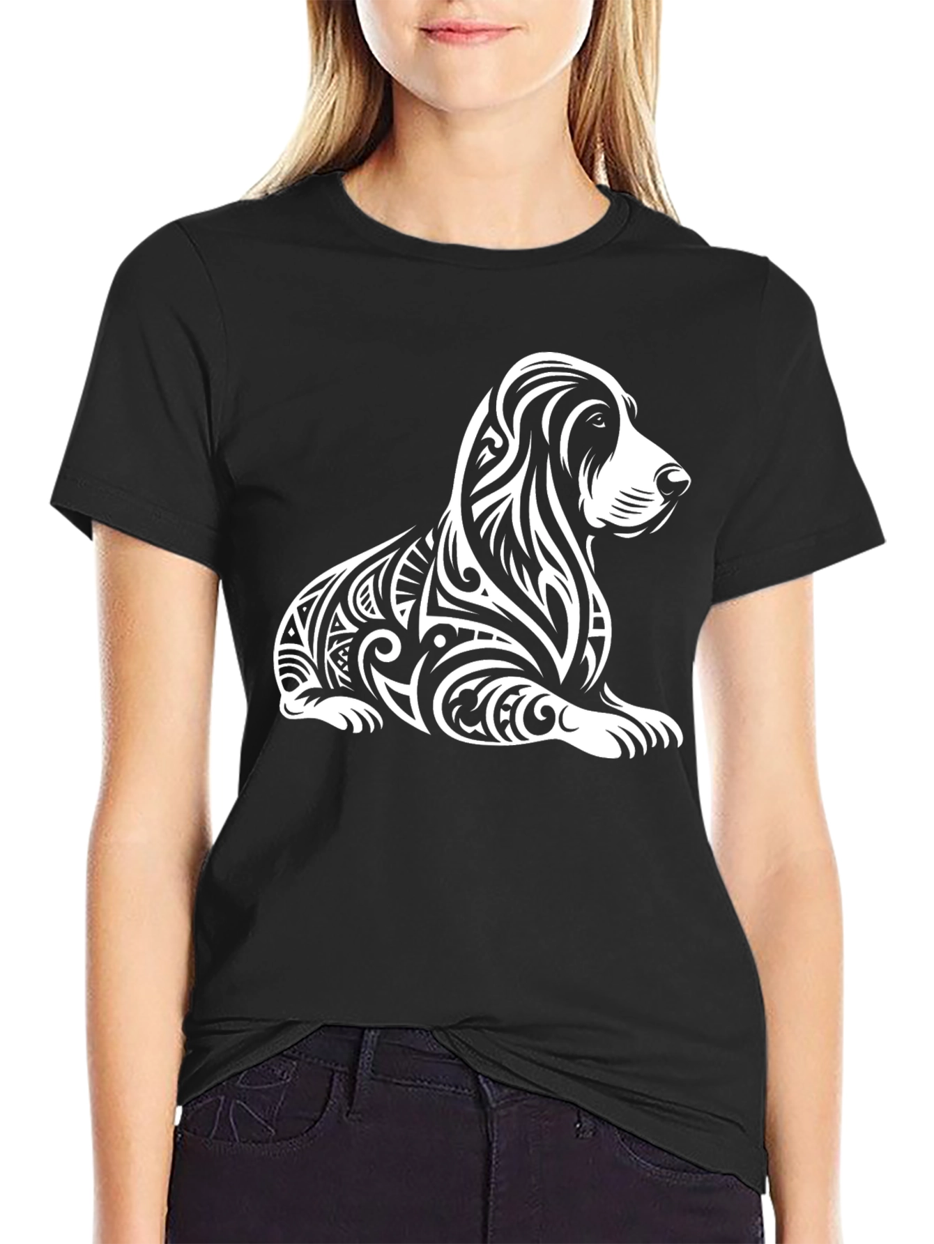 Tribal Dog Graphic Black T-Shirt