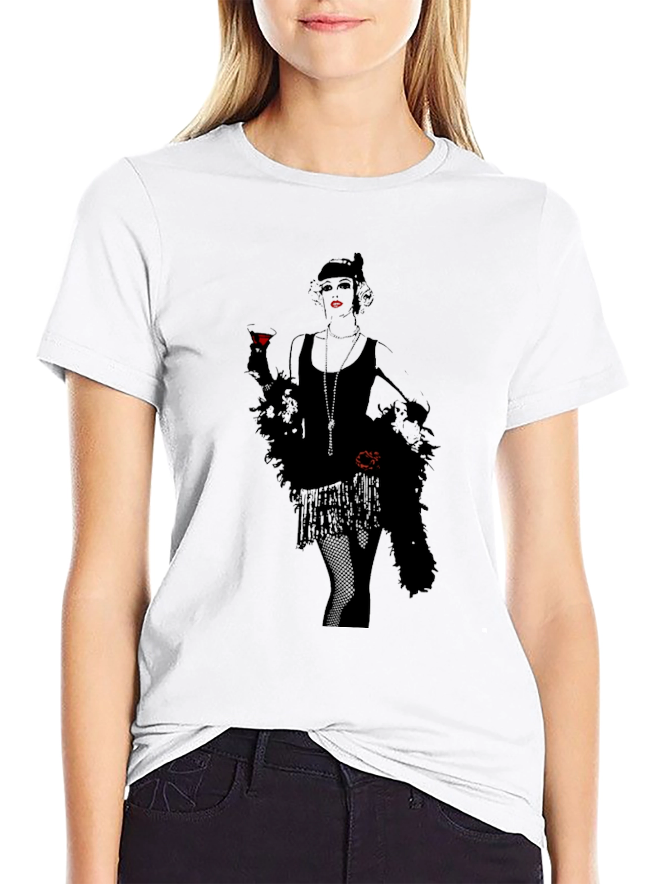 Retro Flapper Graphic Tee - Black