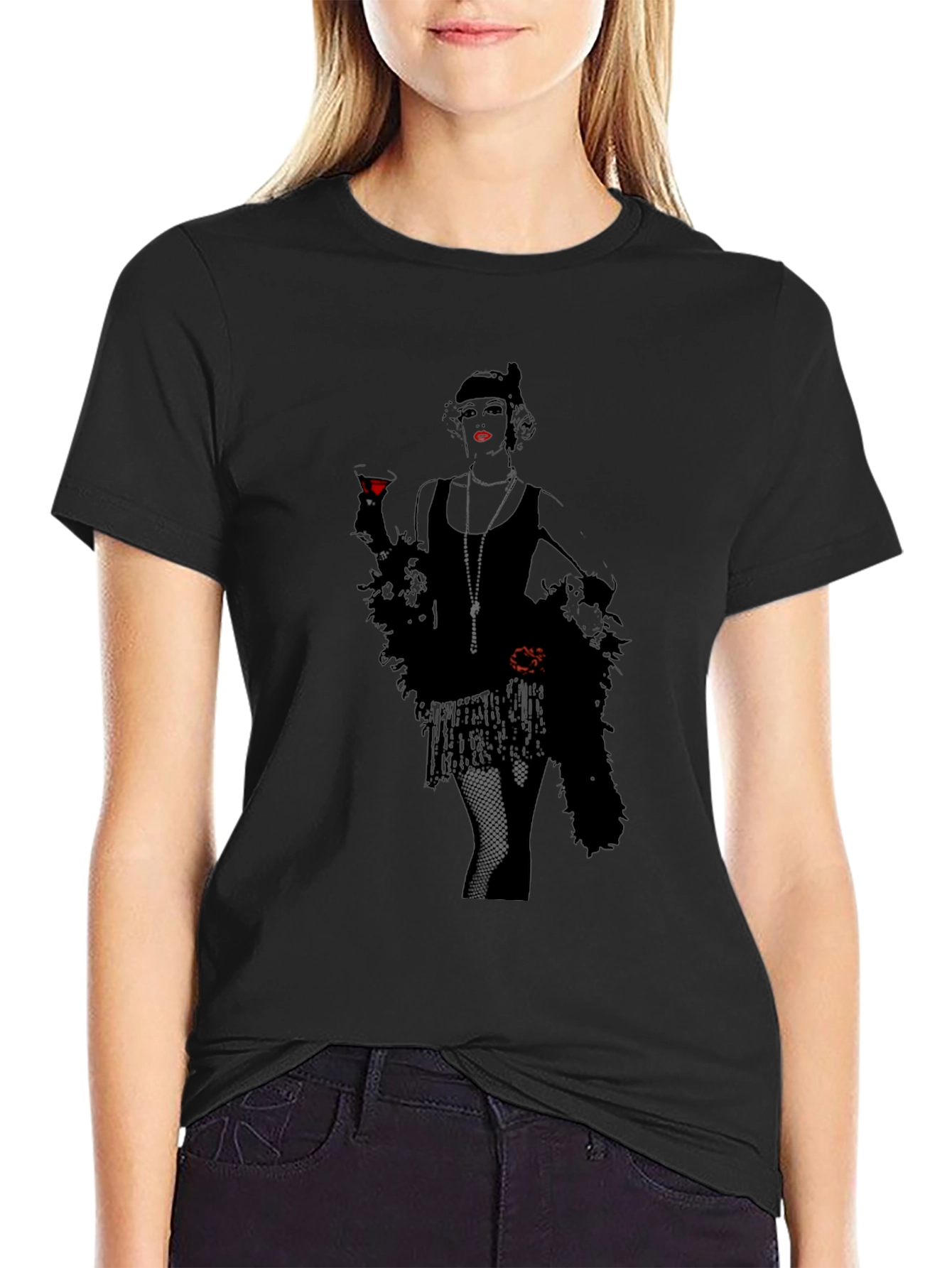 Retro Flapper Graphic Tee - Black