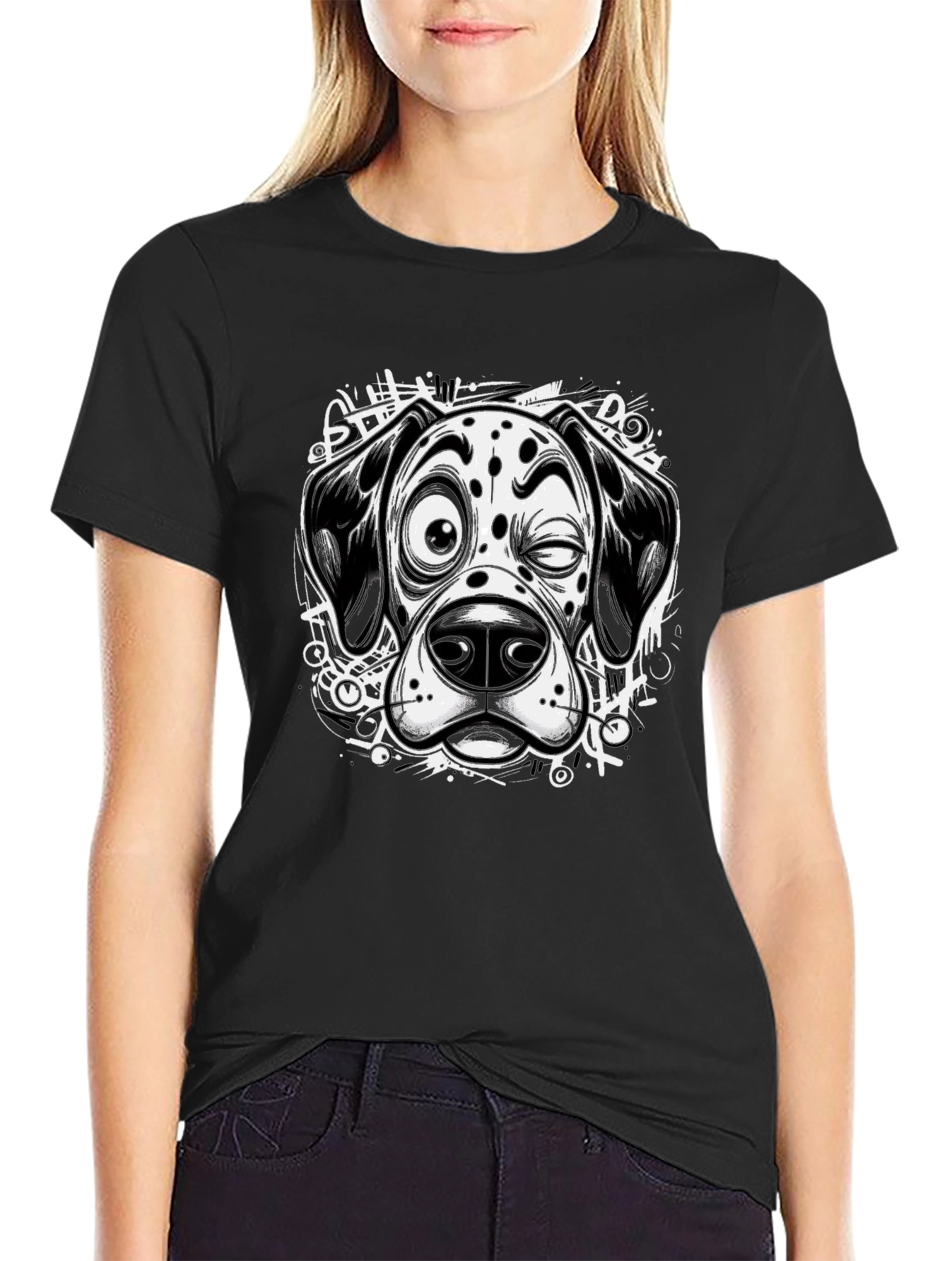 Dalmatian Dog Graphic Tee - Black