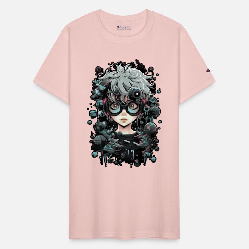 Cyber cute girl with glasses, manga, grey hair,