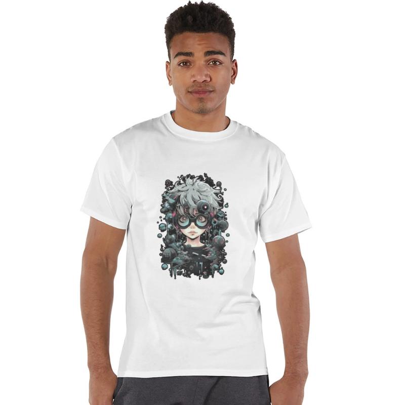 Cyber cute girl with glasses, manga, grey hair,