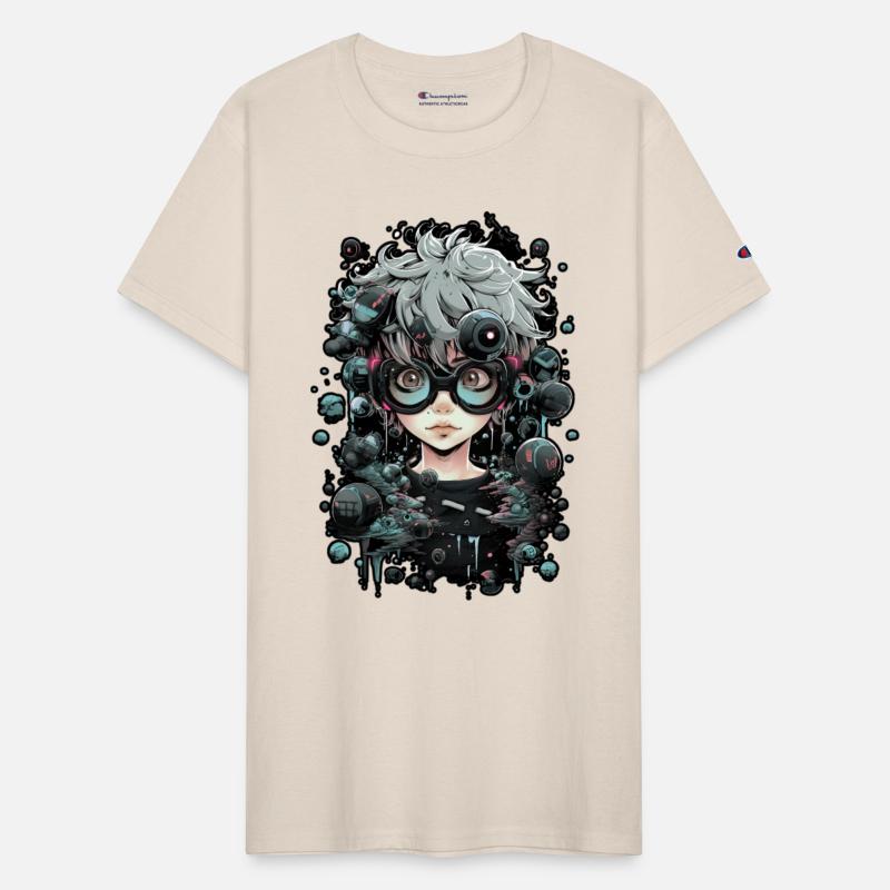 Cyber cute girl with glasses, manga, grey hair,