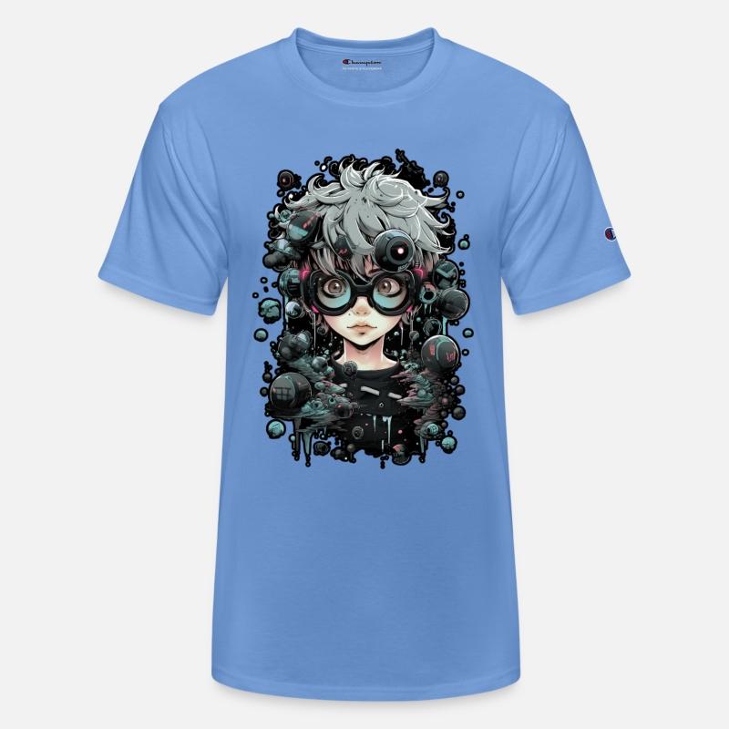 Cyber cute girl with glasses, manga, grey hair,