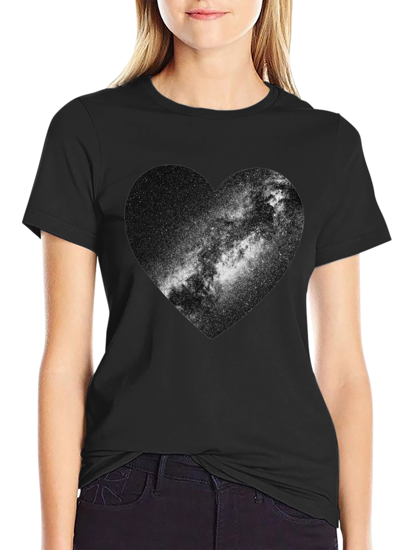 Galaxy Heart Graphic Tee - Stylish Black Cotton T-Shirt