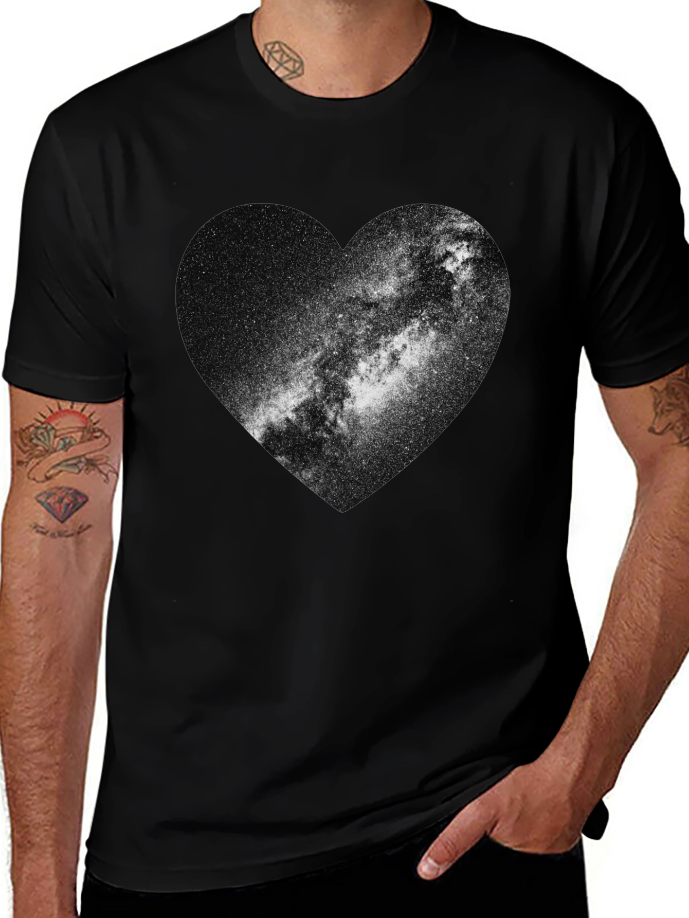 Galaxy Heart Graphic Tee - Stylish Black Cotton T-Shirt