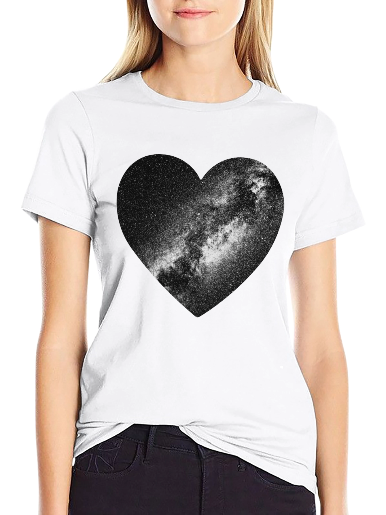 Galaxy Heart Graphic Tee - Stylish Black Cotton T-Shirt