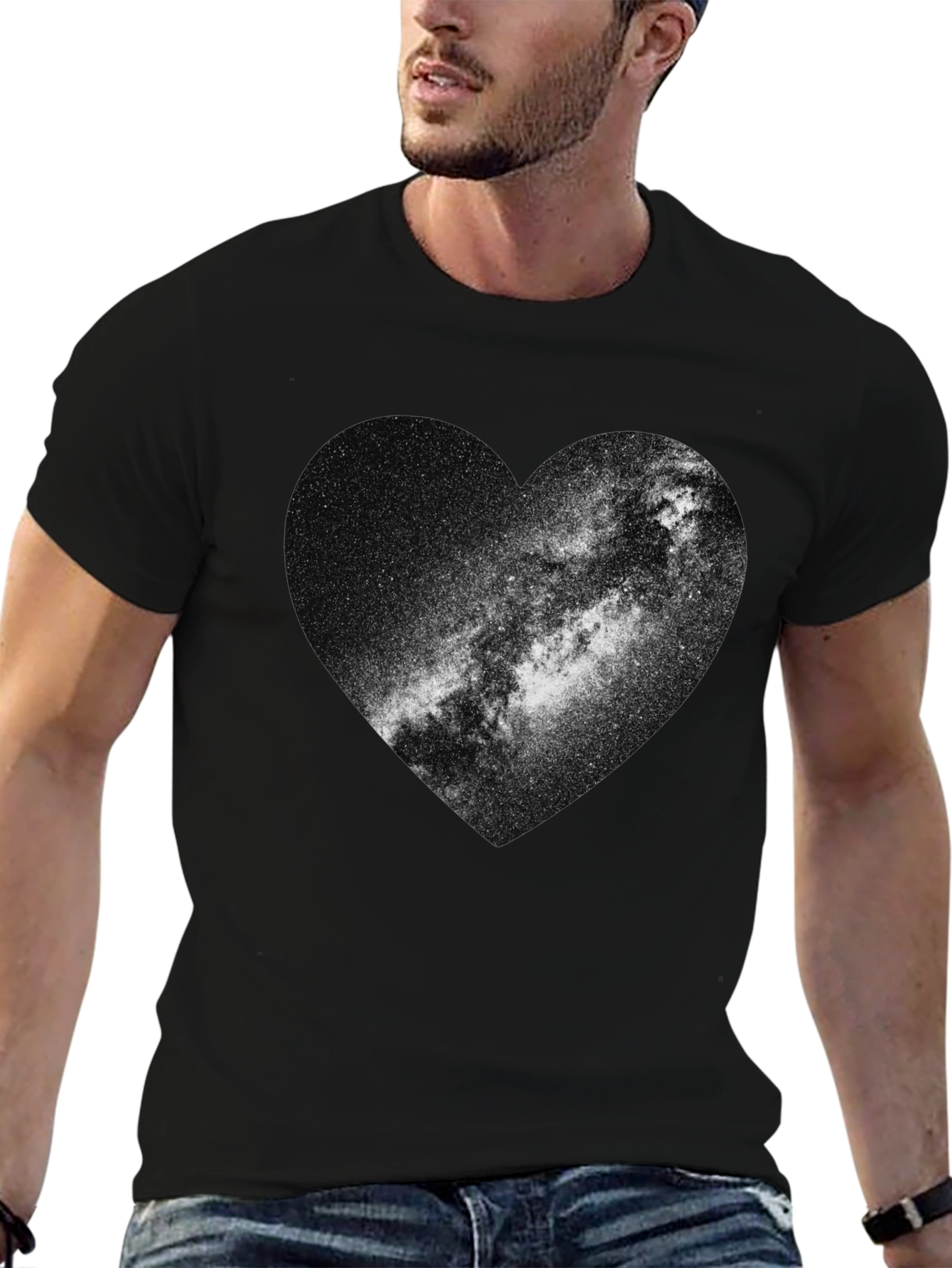 Galaxy Heart Graphic Tee - Stylish Black Cotton T-Shirt