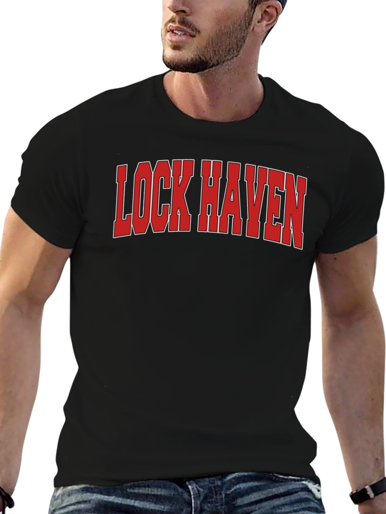 Lock Haven T-Shirt - Red Text Graphic Tee