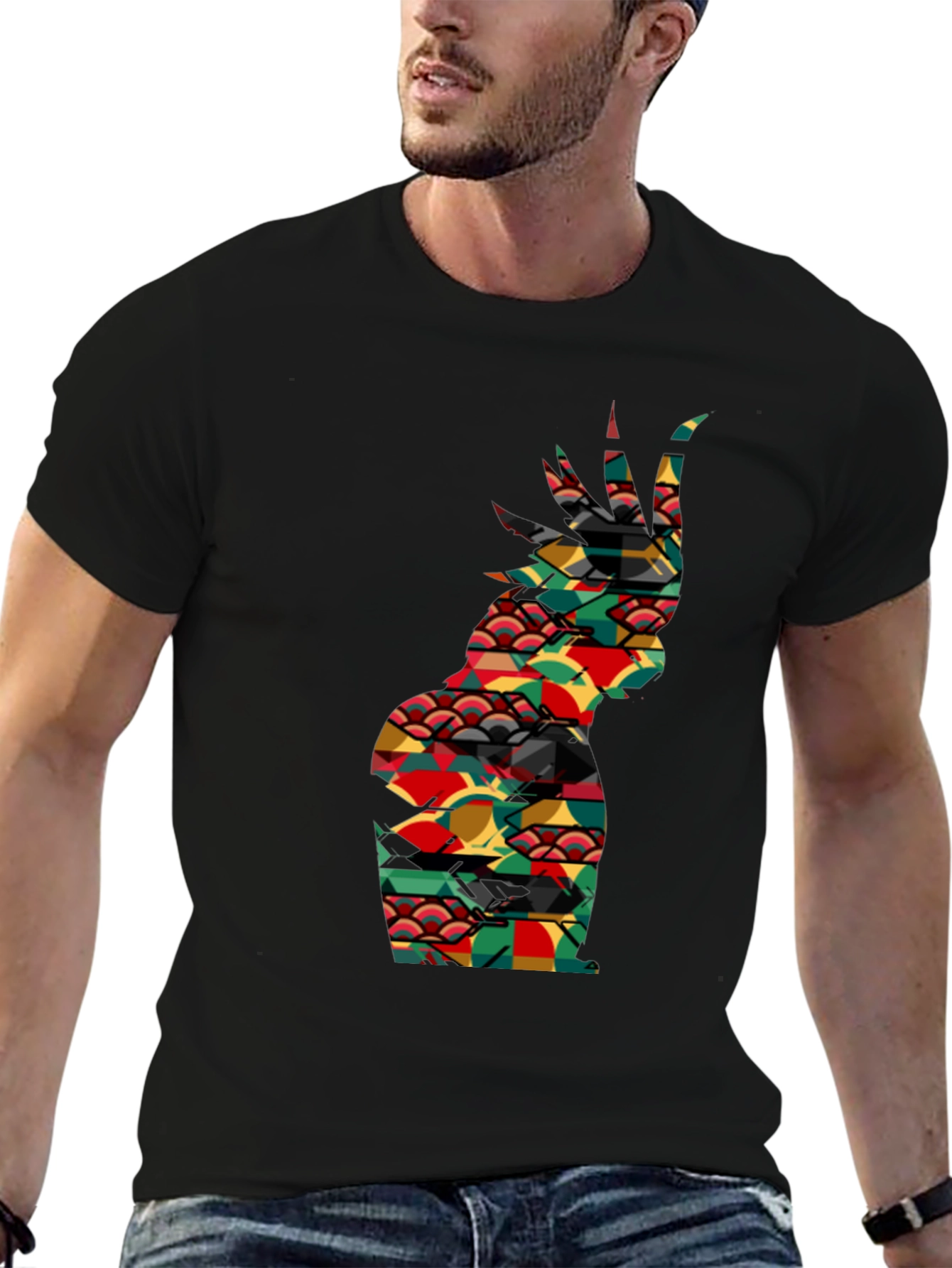 Abstract Pineapple Print Black Tee - Unique Summer Style