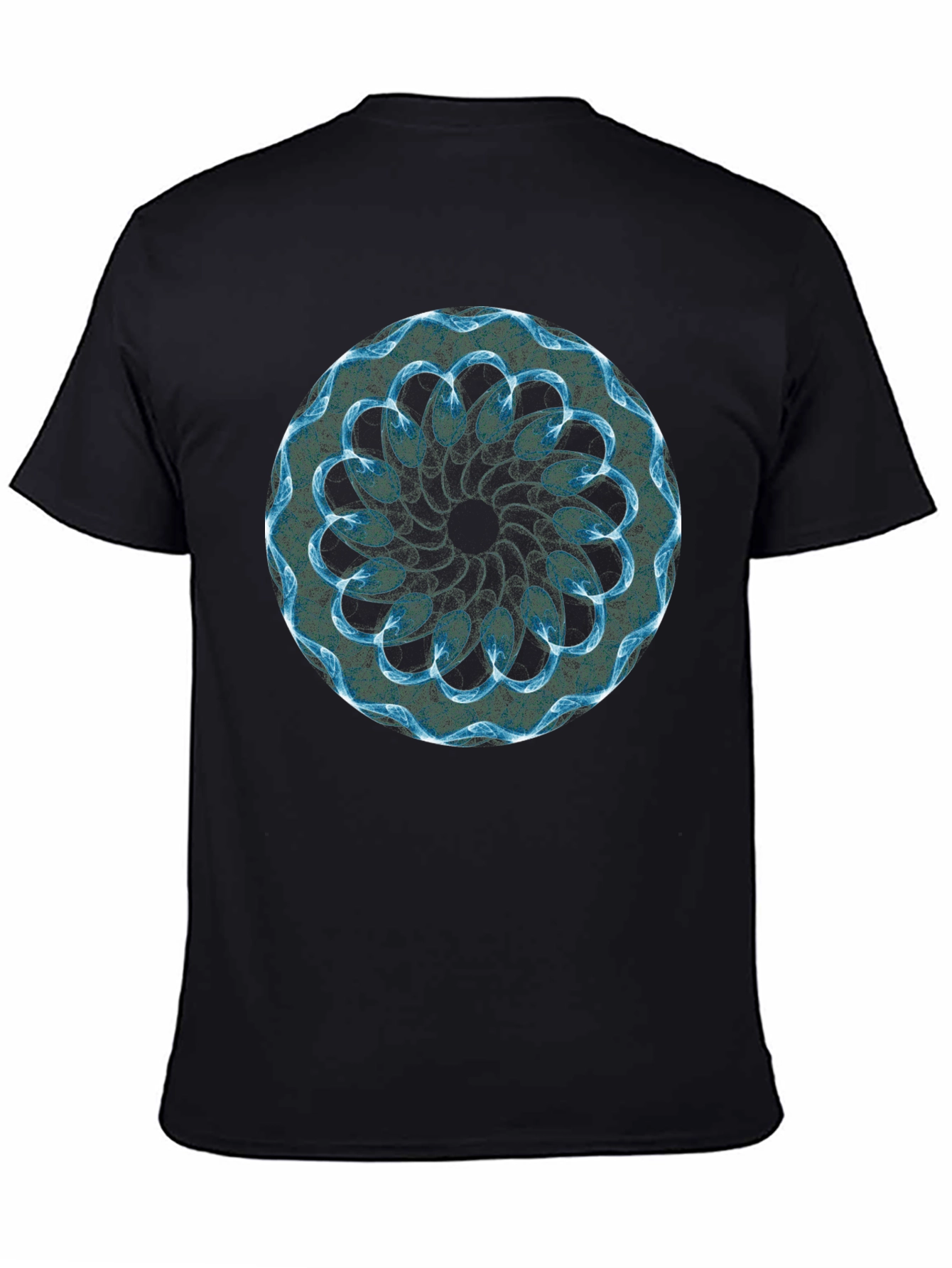 Black T-Shirt with Abstract Blue Geometric Circle Design