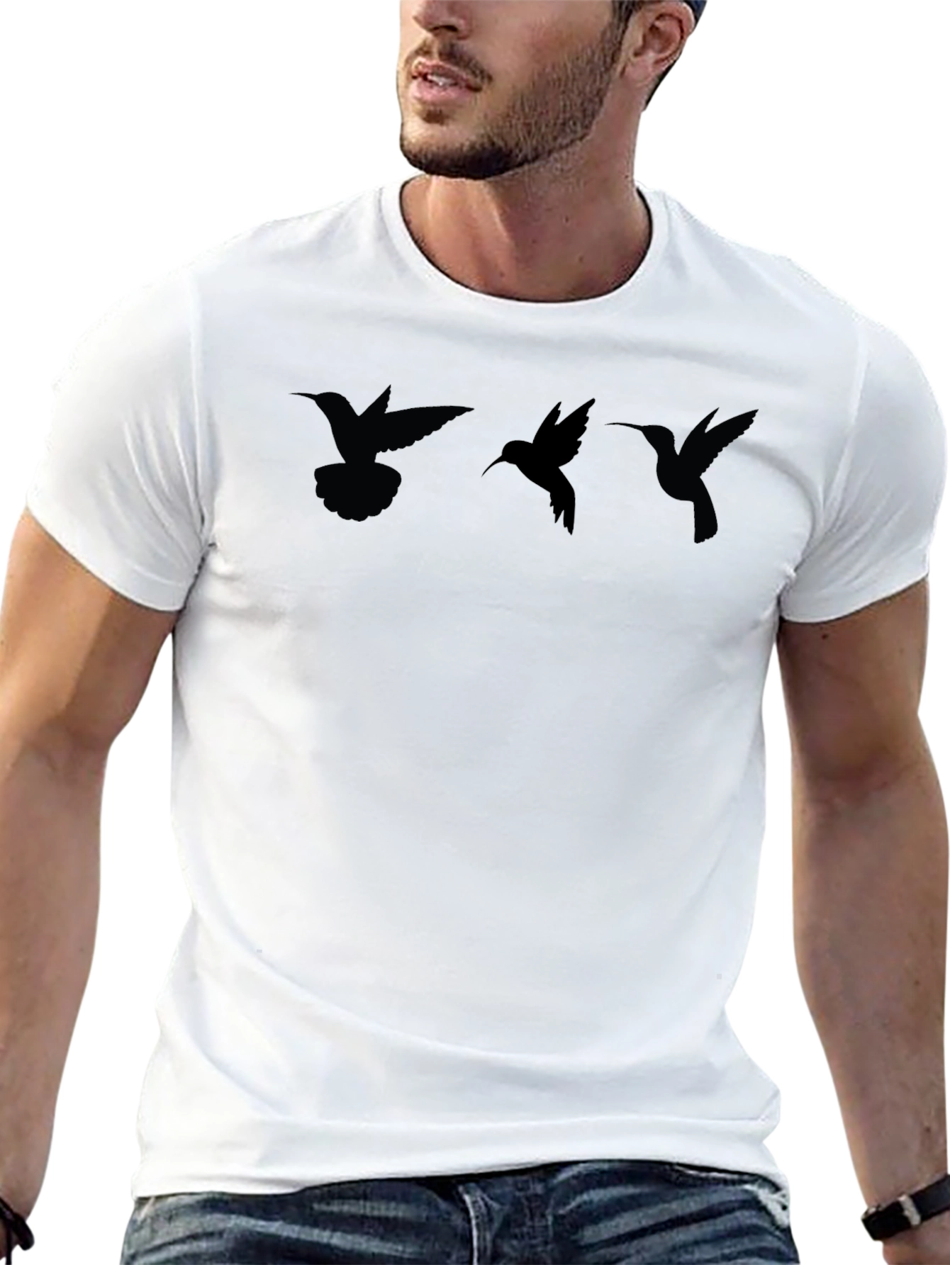 Hummingbird Silhouette Graphic Tee - Stylish Black Shirt