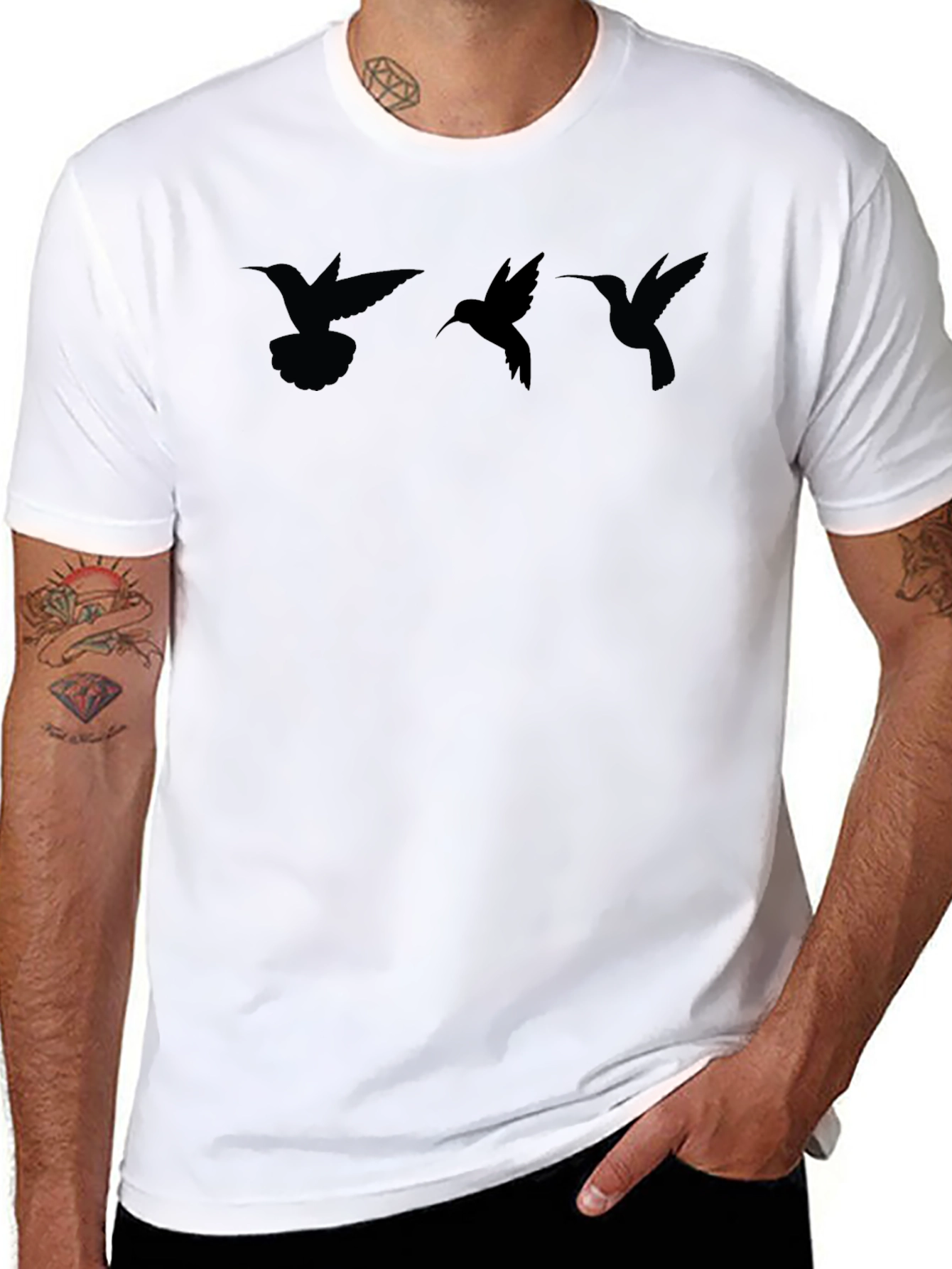 Hummingbird Silhouette Graphic Tee - Stylish Black Shirt