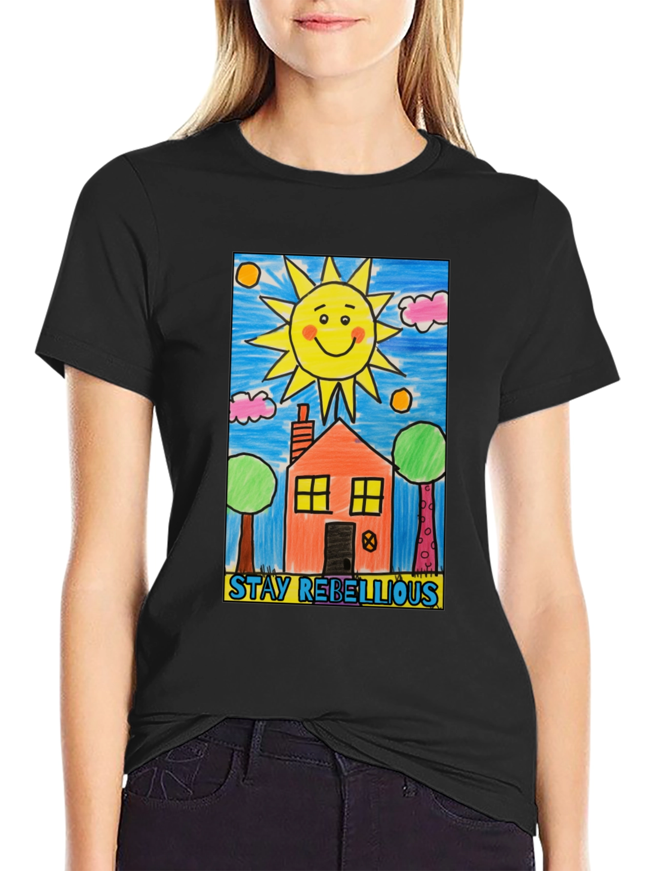 Stay Rebellious House Sun Graphic T-Shirt