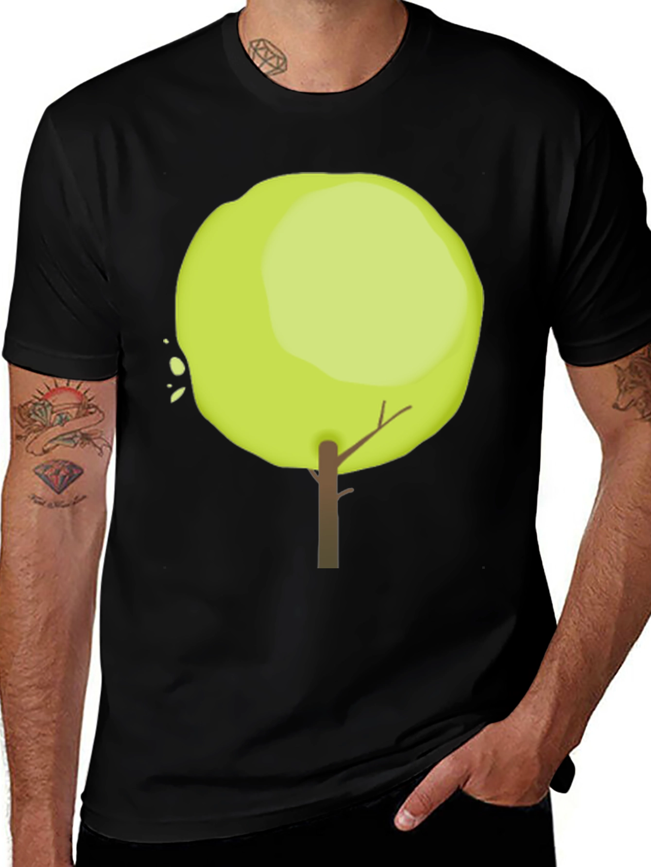 Tree Graphic Black Cotton Casual T-Shirt