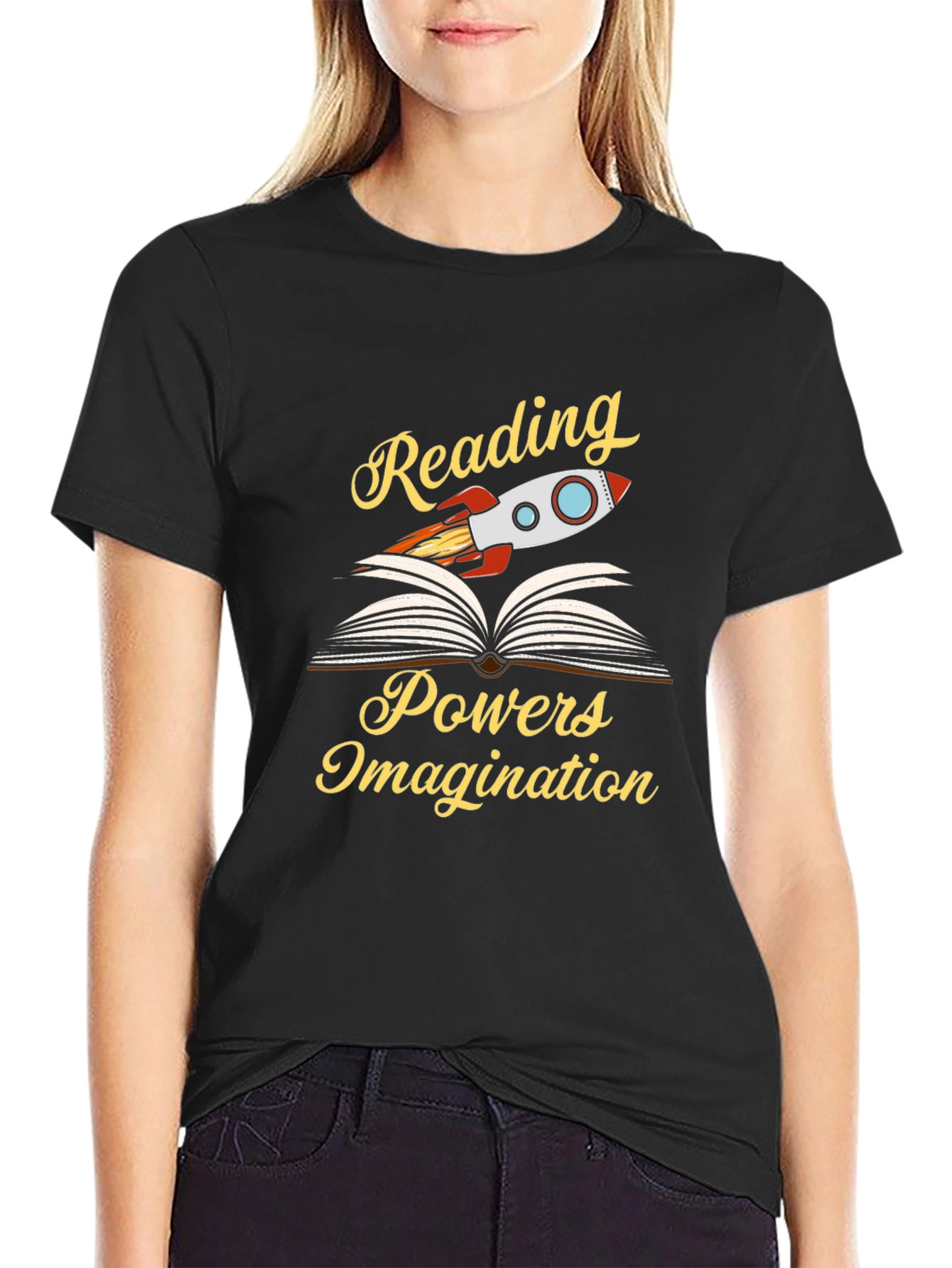 Reading Powers Imagination T-Shirt - Book Lover Rocket Tee