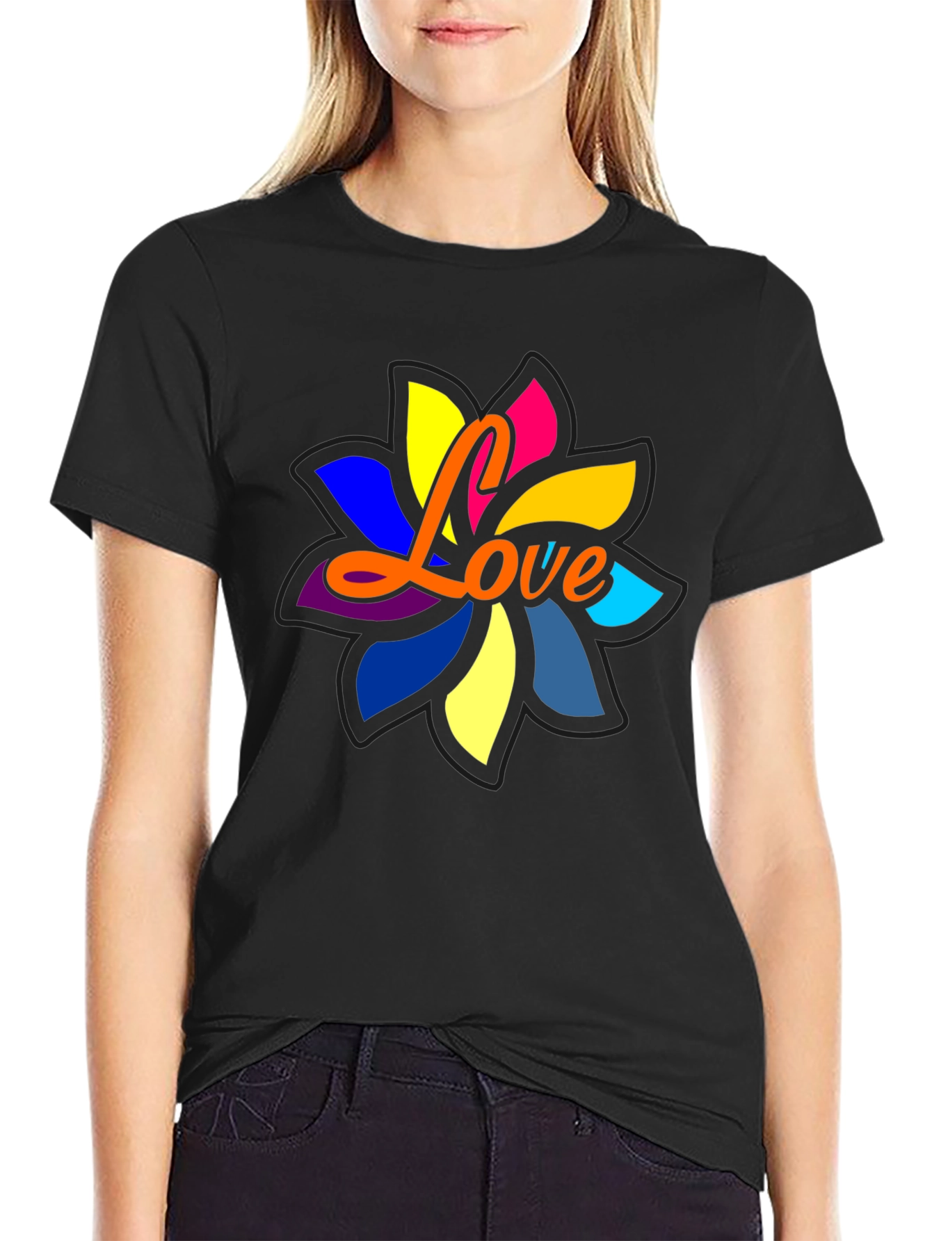 Love Flower Graphic Black T-Shirt