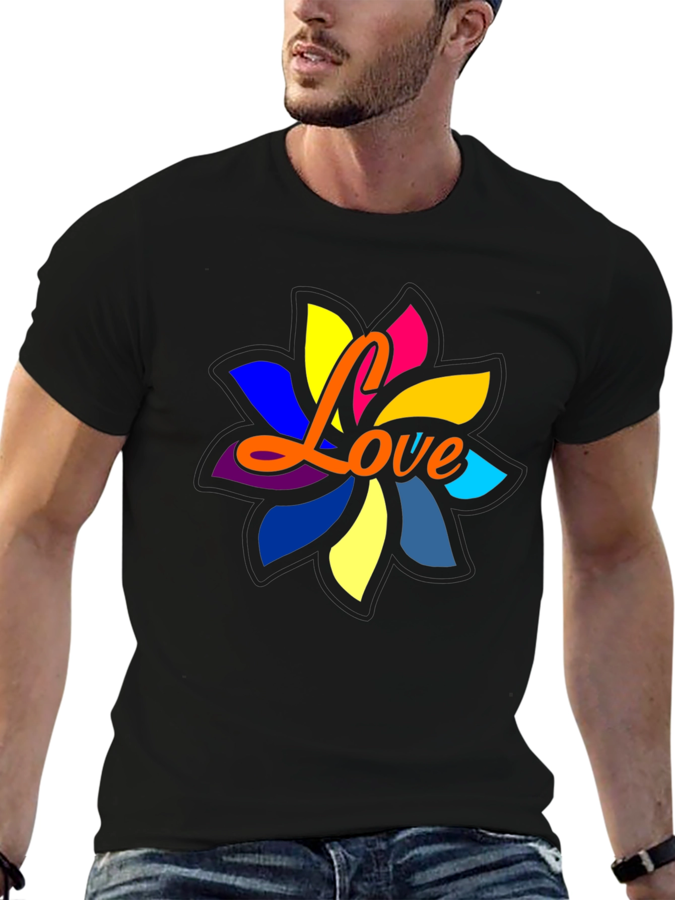 Love Flower Graphic Black T-Shirt