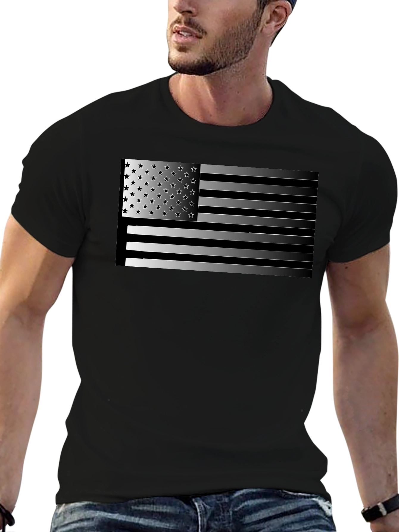 American Flag Graphic Mens Black T-Shirt