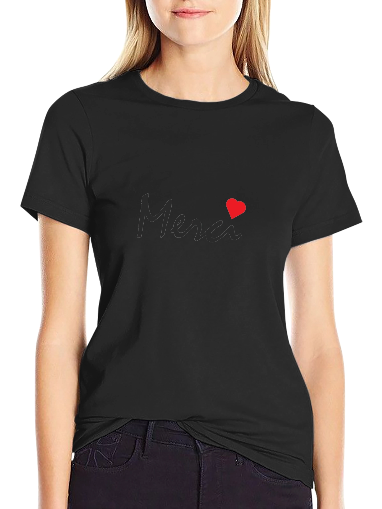 Merci Heart Graphic Black T-Shirt