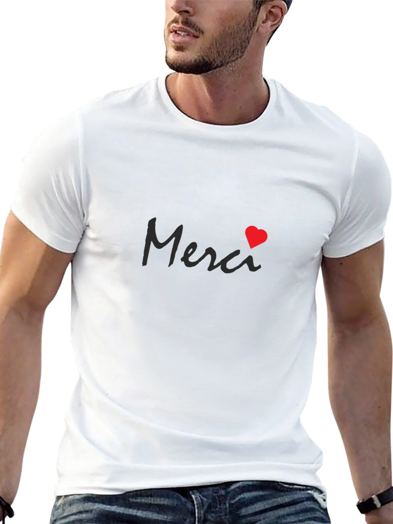 Merci Heart Graphic Black T-Shirt
