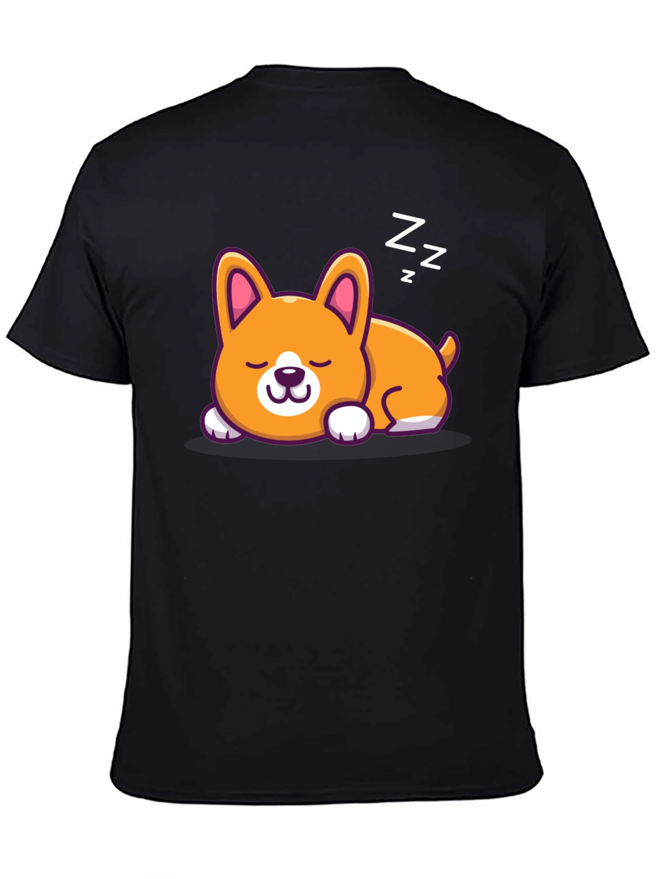 Cute Sleeping Corgi Black T-Shirt