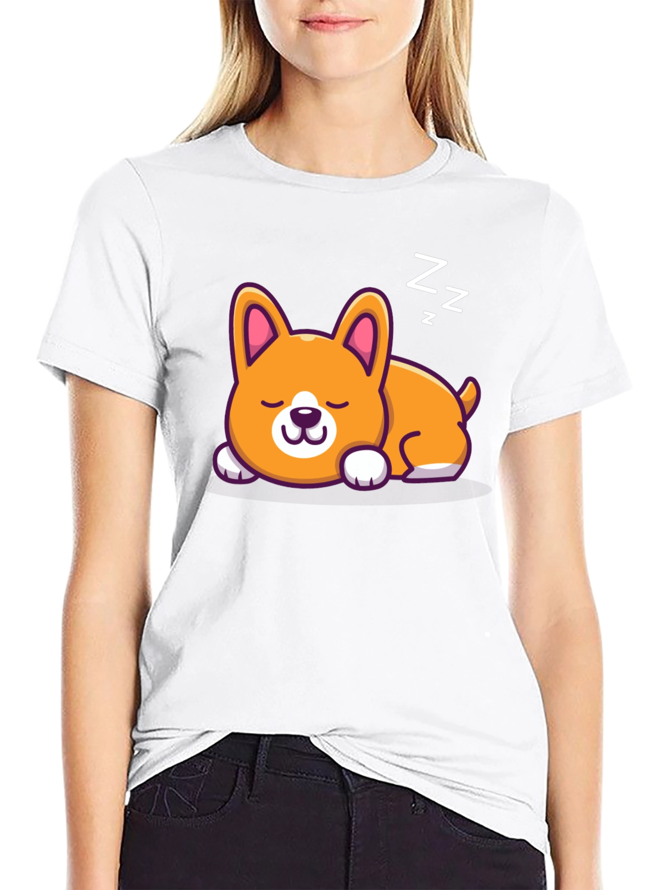Cute Sleeping Corgi Black T-Shirt