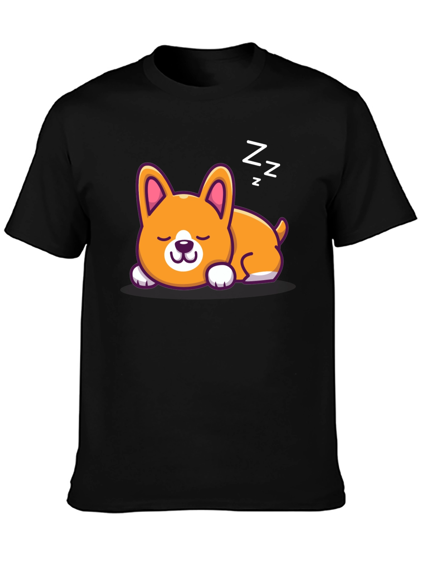 Cute Sleeping Corgi Black T-Shirt