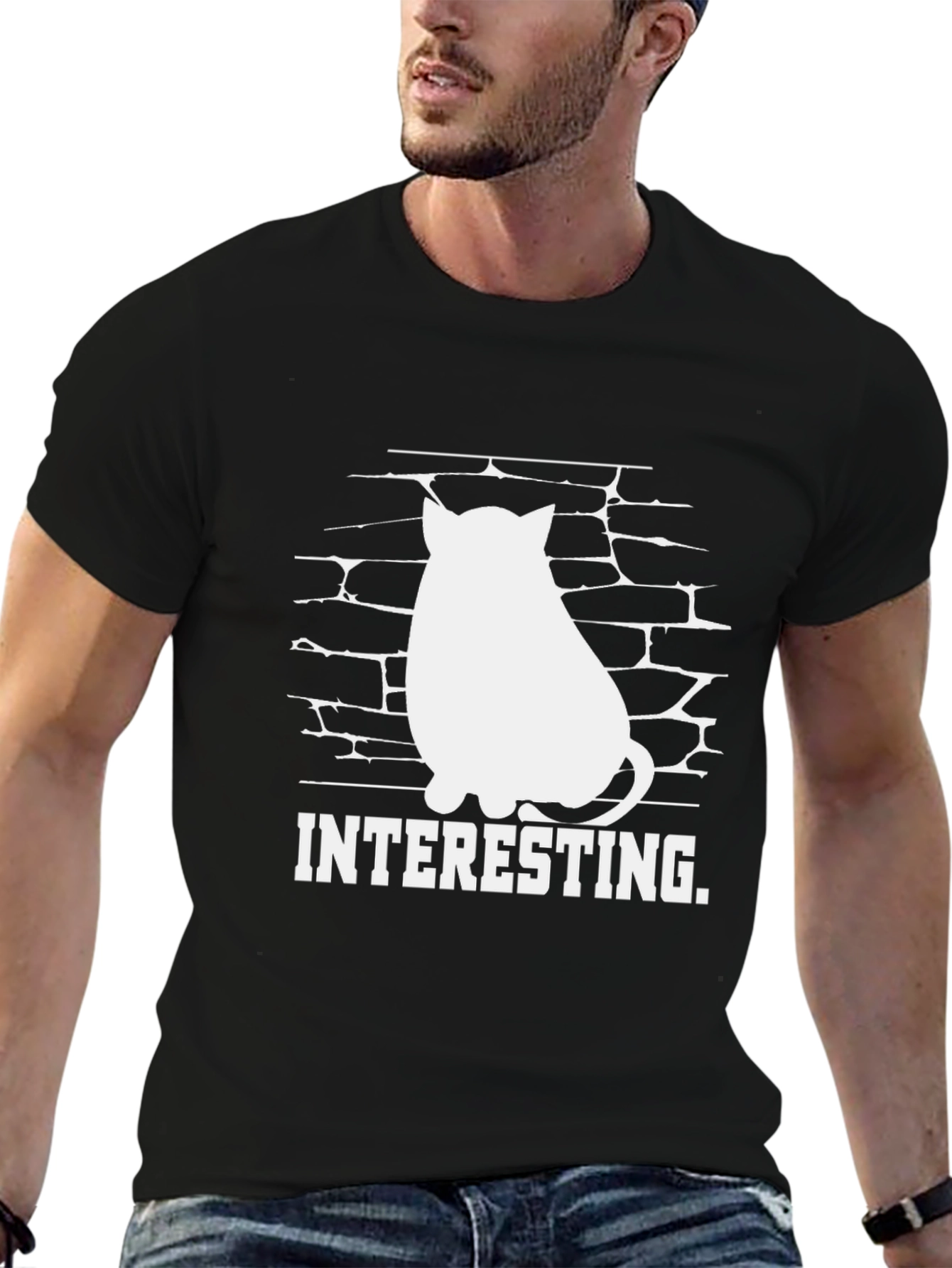 Interesting Cat Brick Wall Graphic Tee