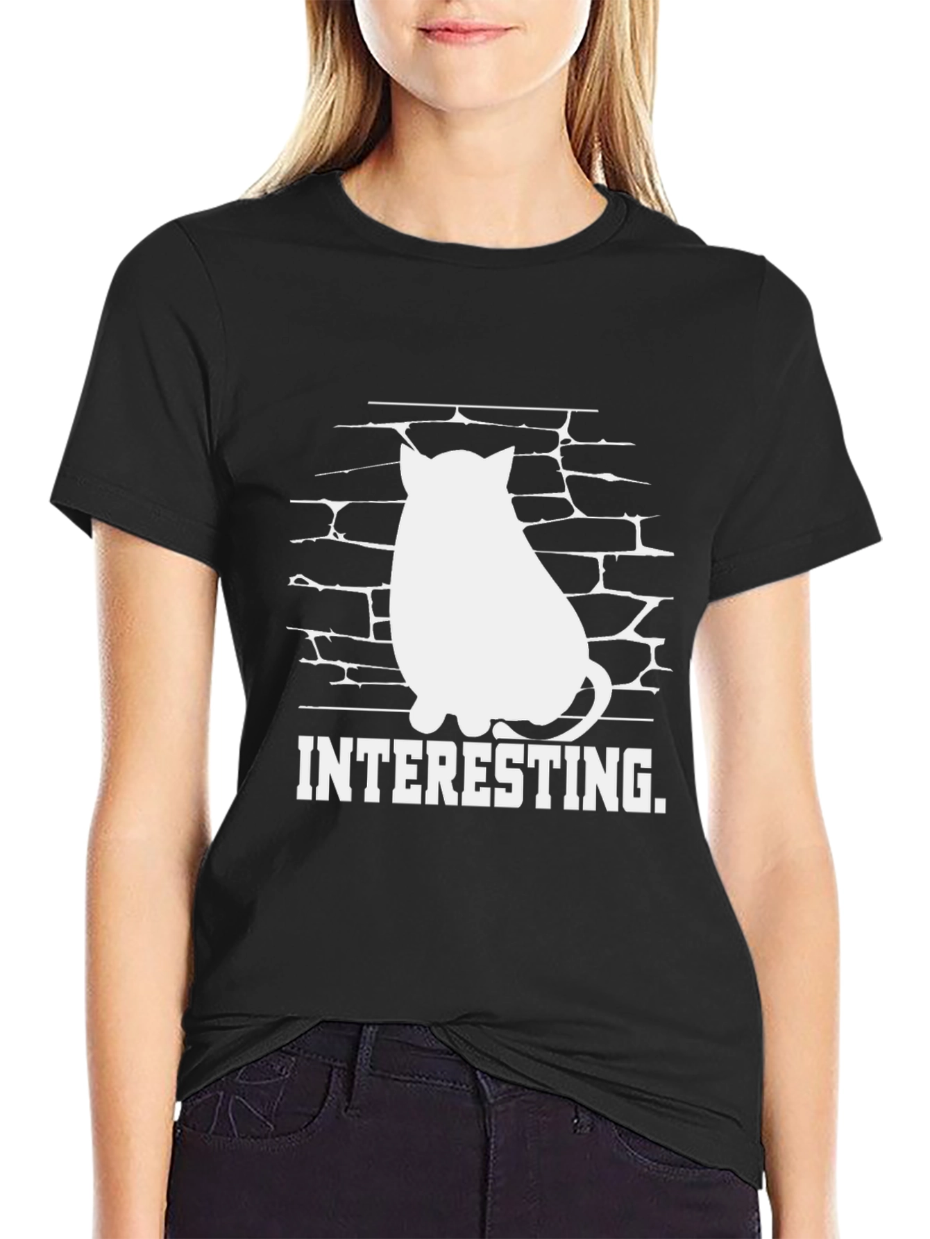 Interesting Cat Brick Wall Graphic Tee