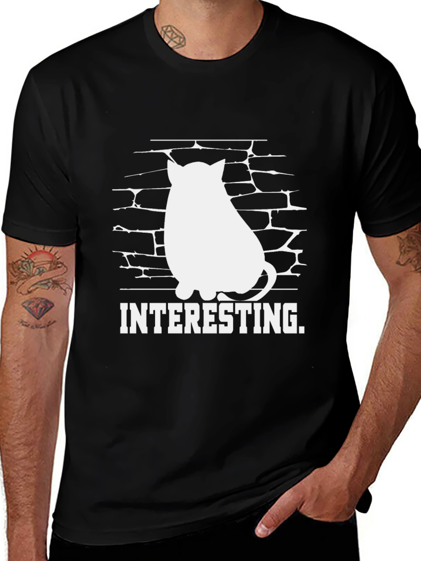 Interesting Cat Brick Wall Graphic Tee