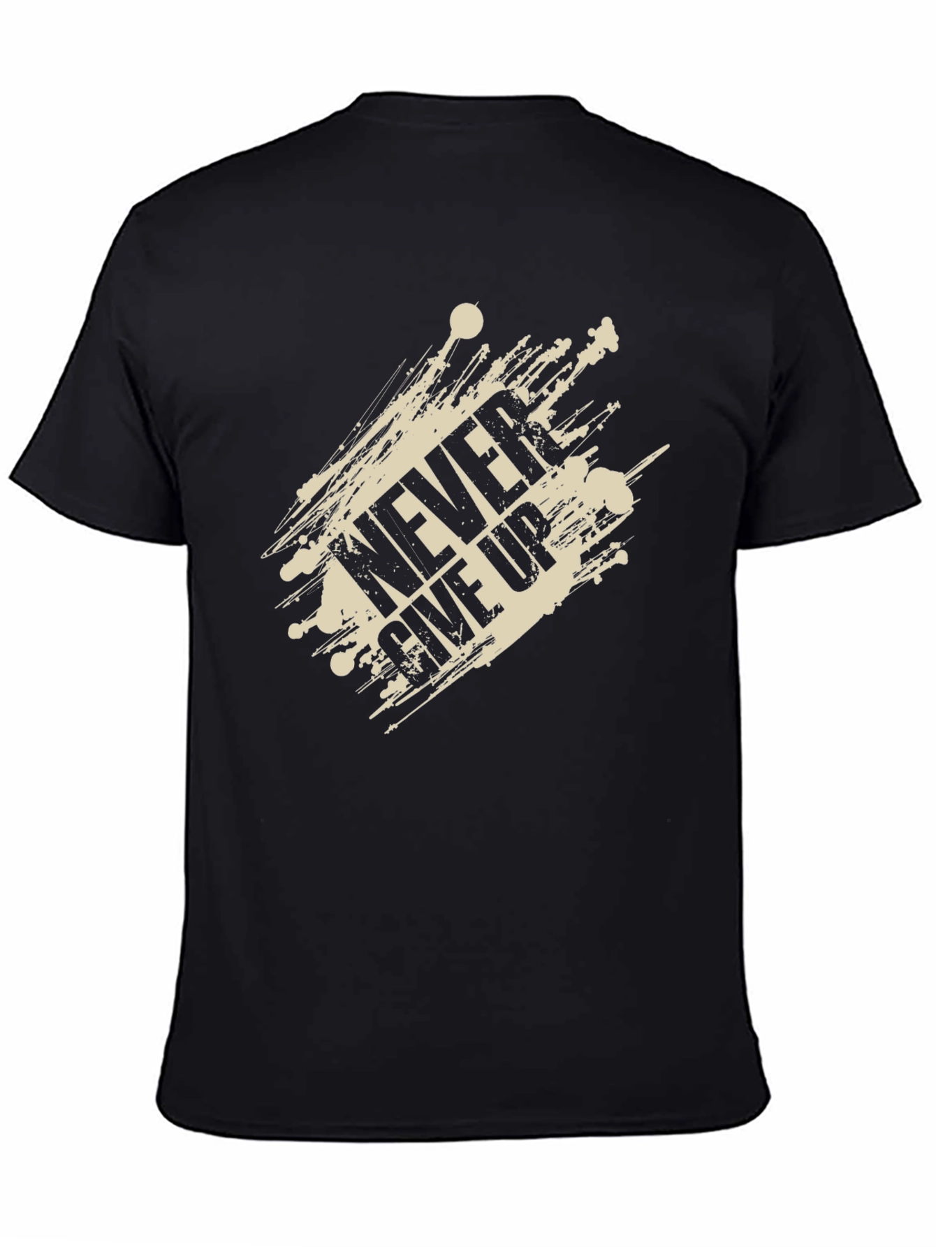 Mens Never Give Up Graphic Print Black T-Shirt