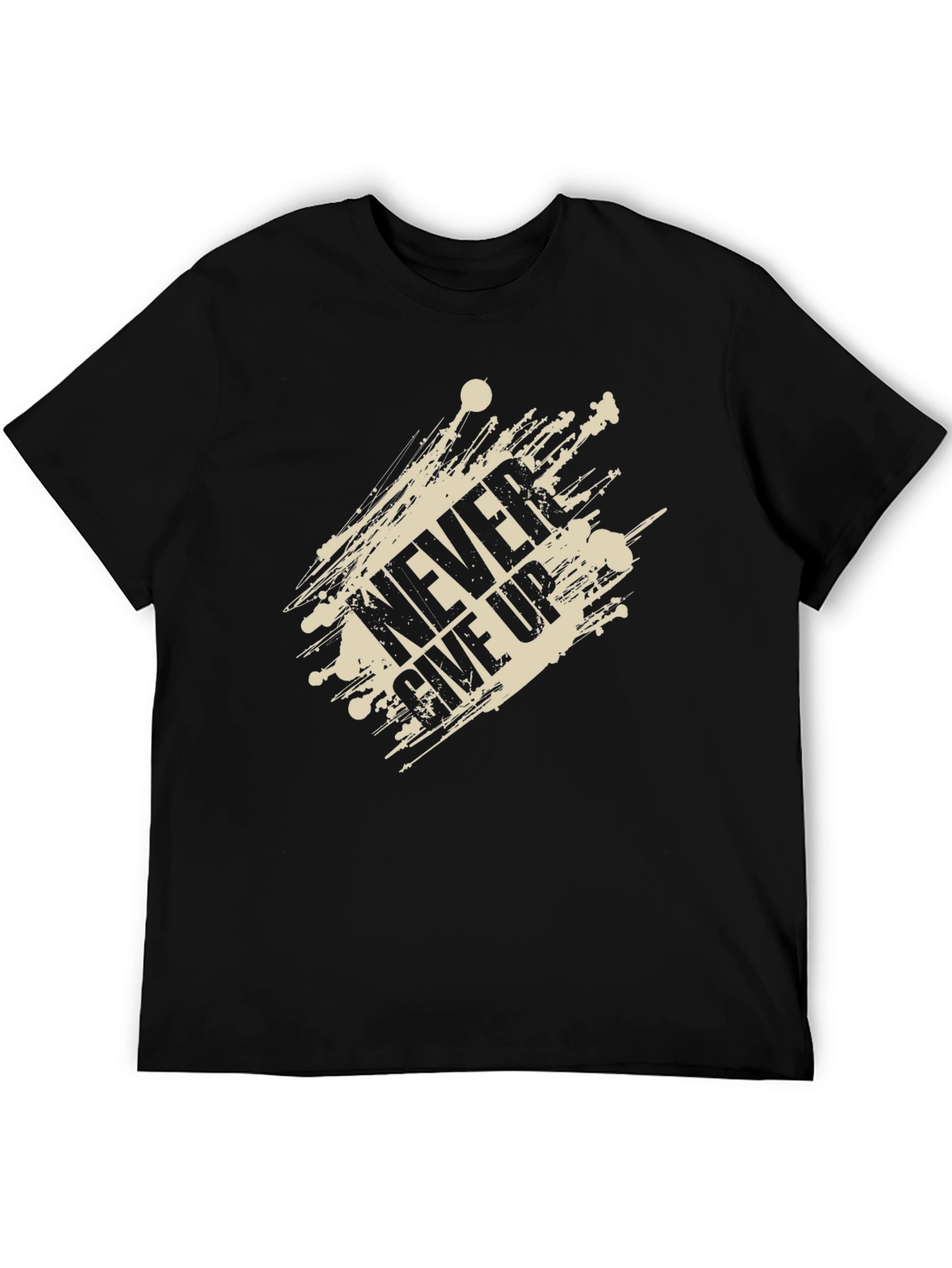 Mens Never Give Up Graphic Print Black T-Shirt