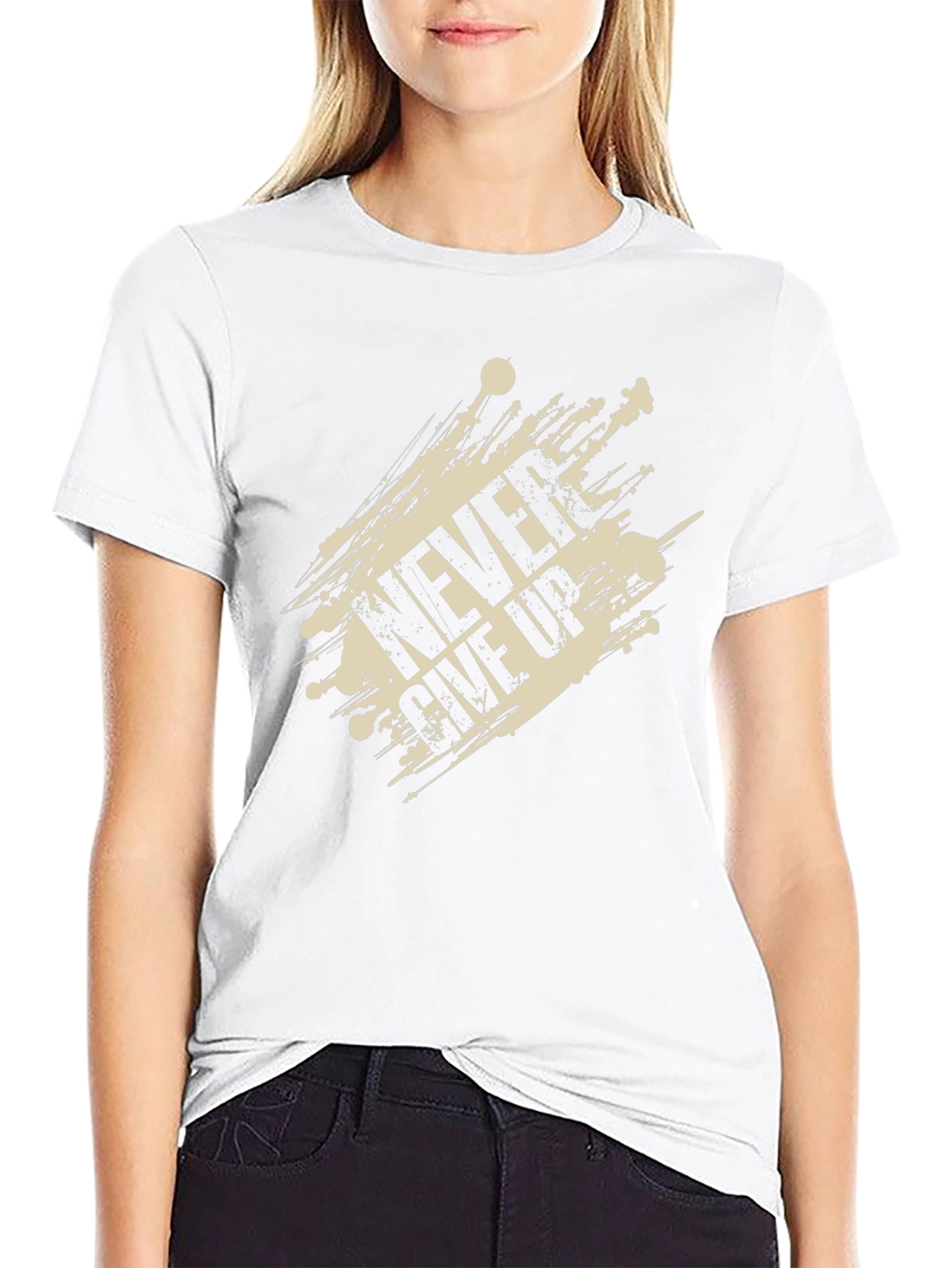 Mens Never Give Up Graphic Print Black T-Shirt