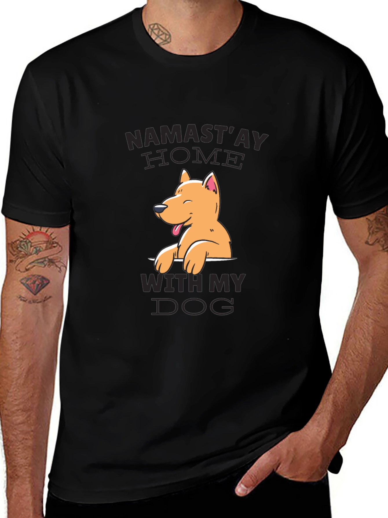 Namastay Home With My Dog Black Graphic Tee