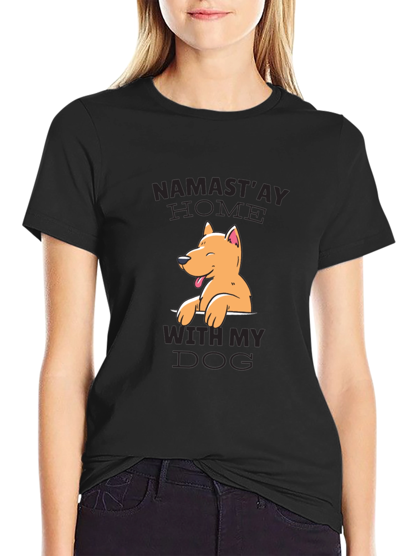 Namastay Home With My Dog Black Graphic Tee