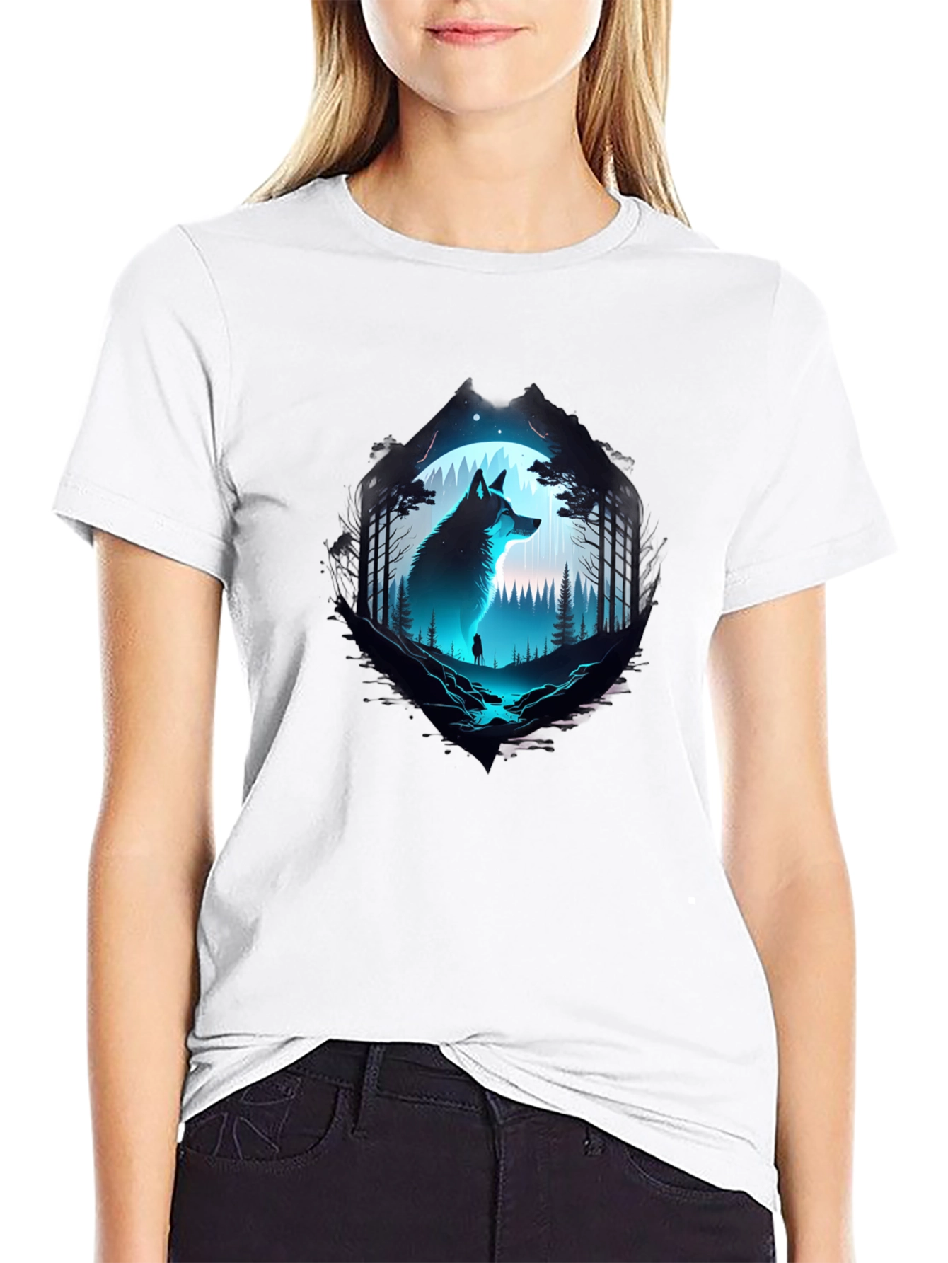 Wolf Silhouette Graphic Print T-Shirt