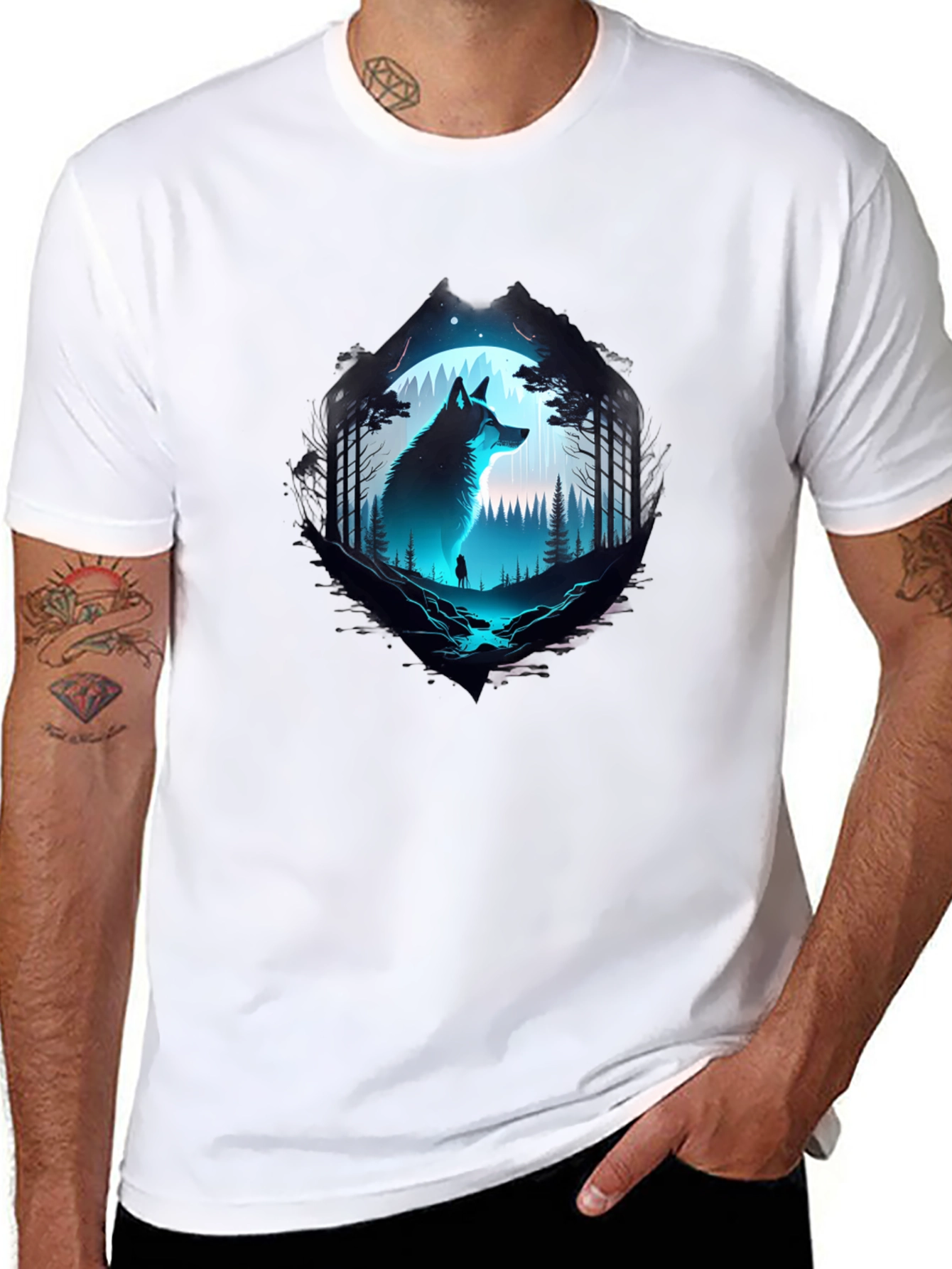 Wolf Silhouette Graphic Print T-Shirt