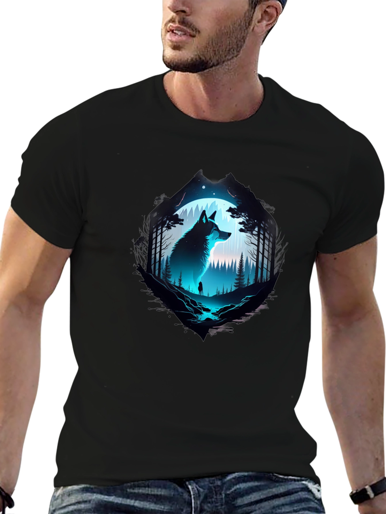 Wolf Silhouette Graphic Print T-Shirt