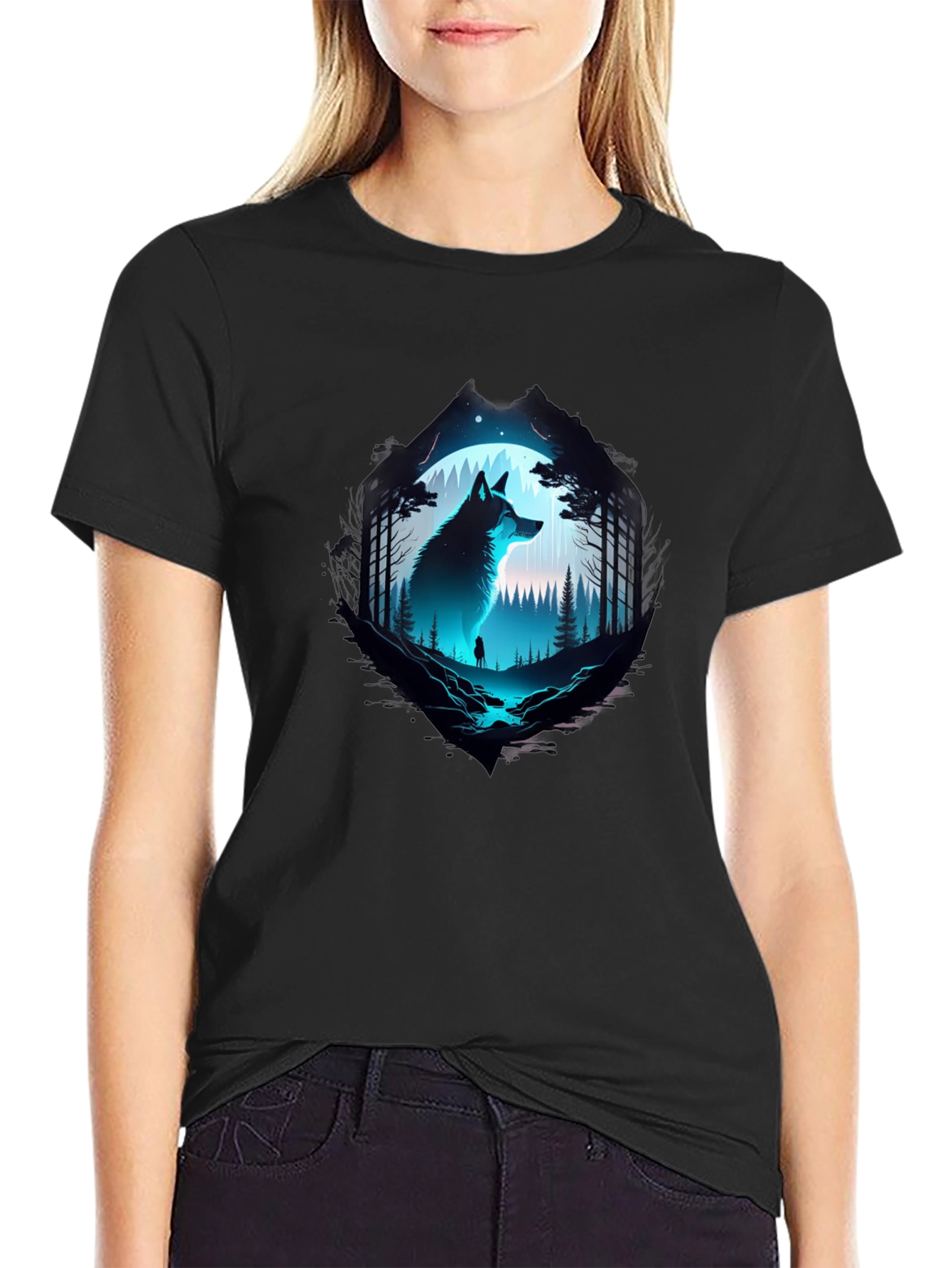 Wolf Silhouette Graphic Print T-Shirt