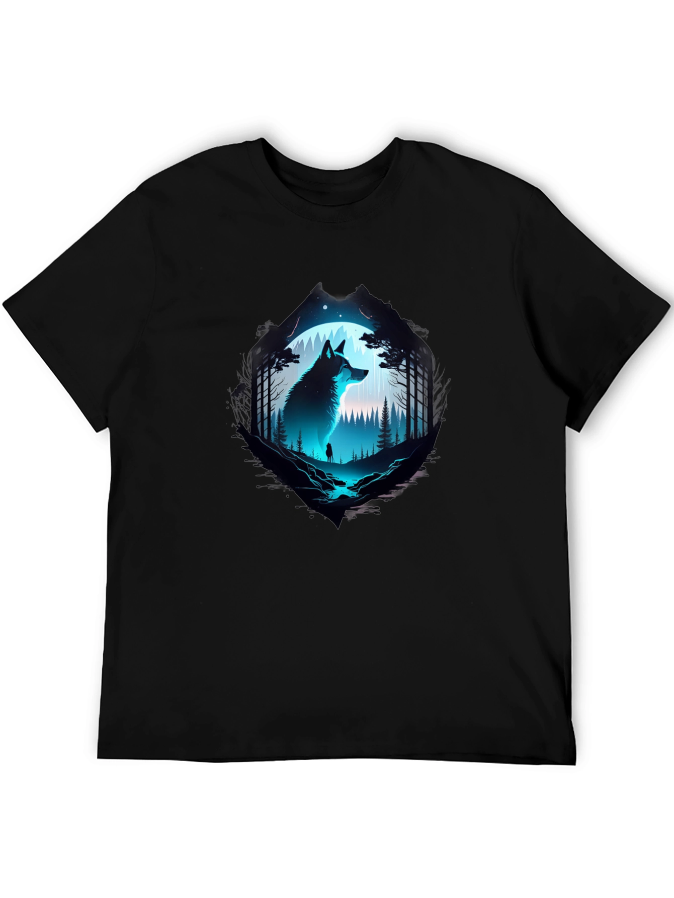 Wolf Silhouette Graphic Print T-Shirt