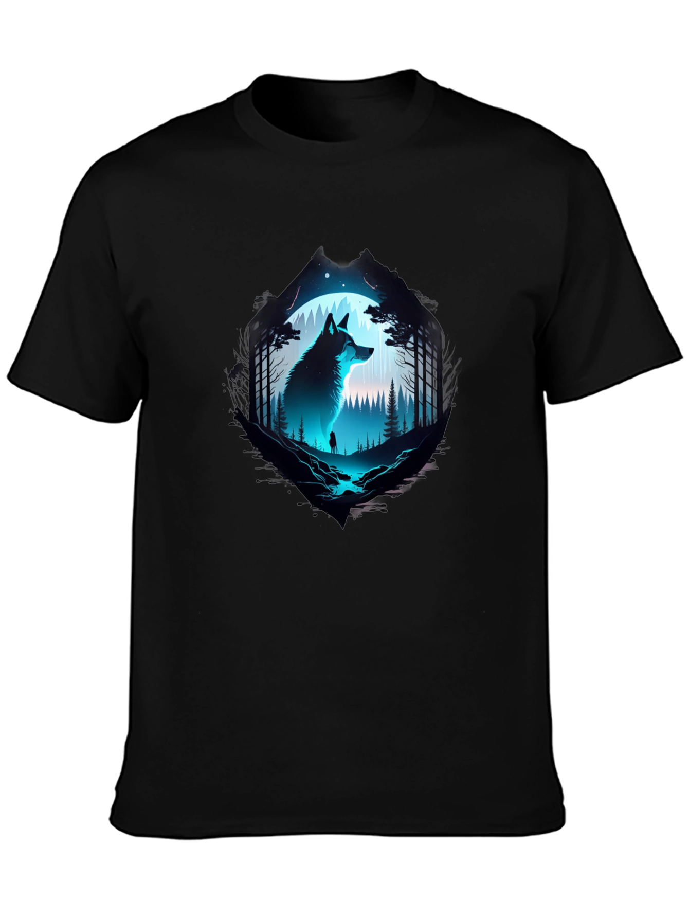 Wolf Silhouette Graphic Print T-Shirt