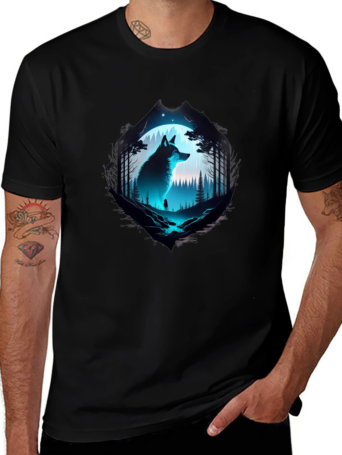 Wolf Silhouette Graphic Print T-Shirt