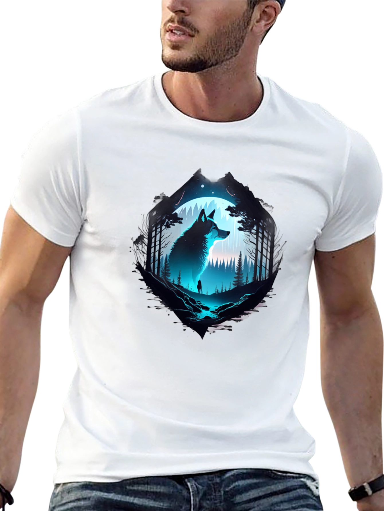 Wolf Silhouette Graphic Print T-Shirt
