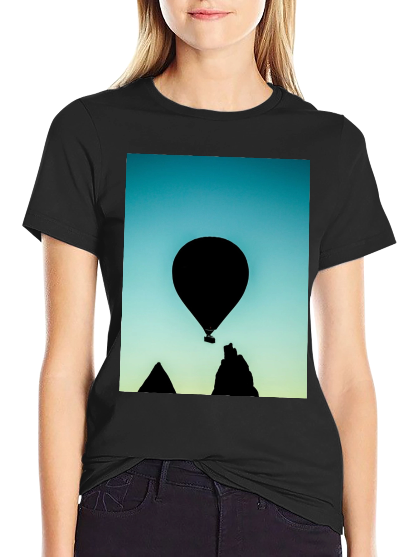Black Silhouette Balloon Graphic T-Shirt