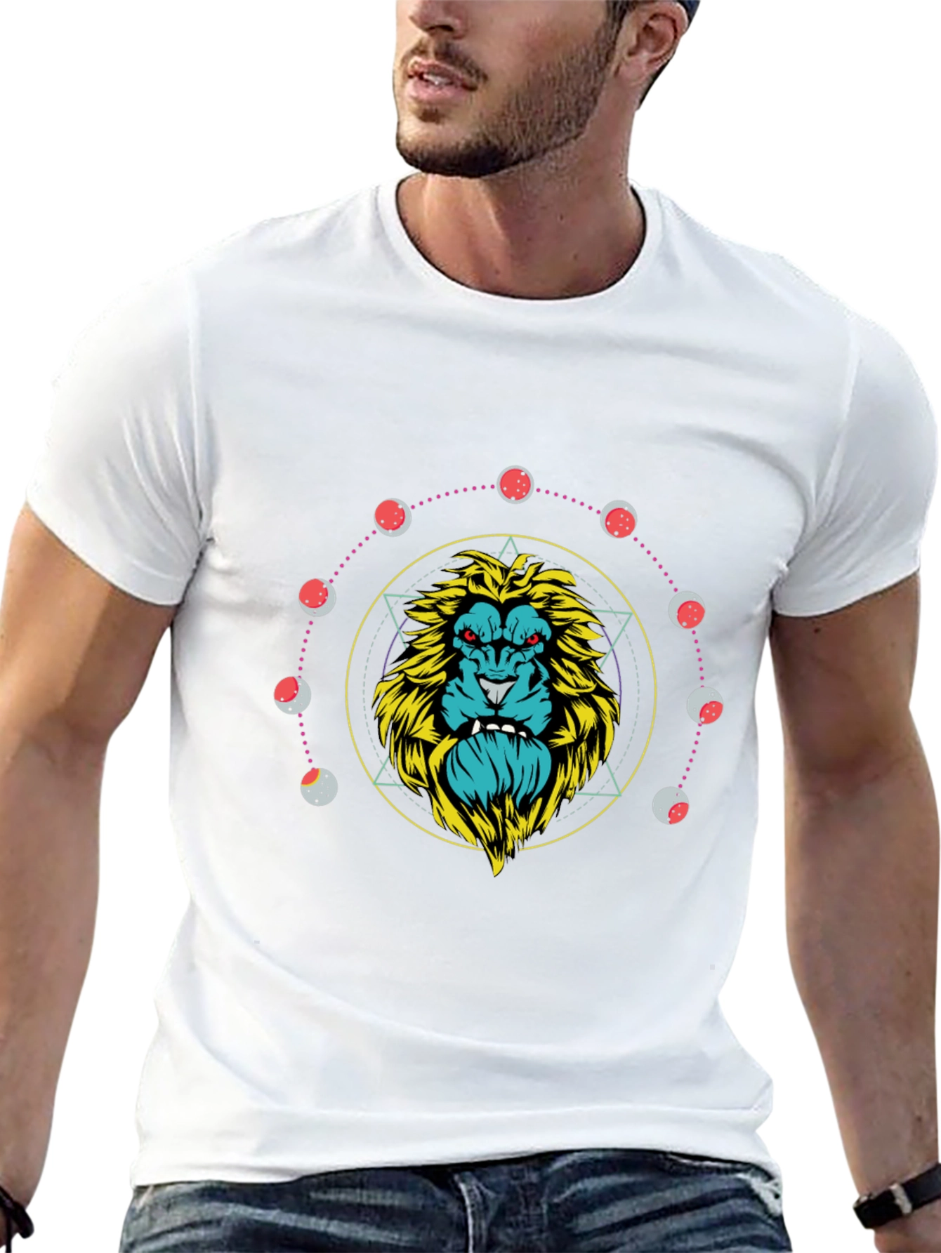 Lion Lunar Phase Graphic Tee - Black