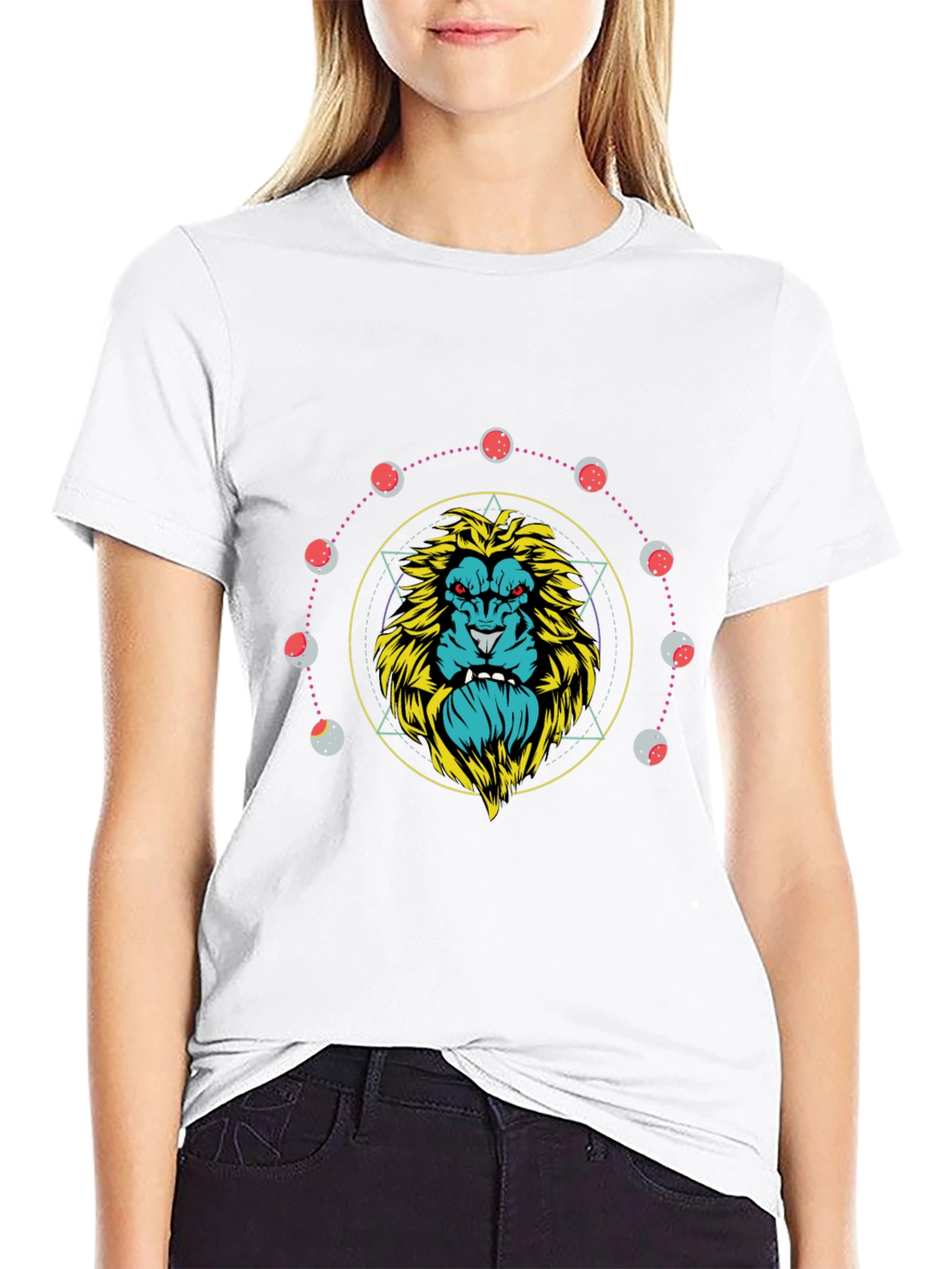 Lion Lunar Phase Graphic Tee - Black