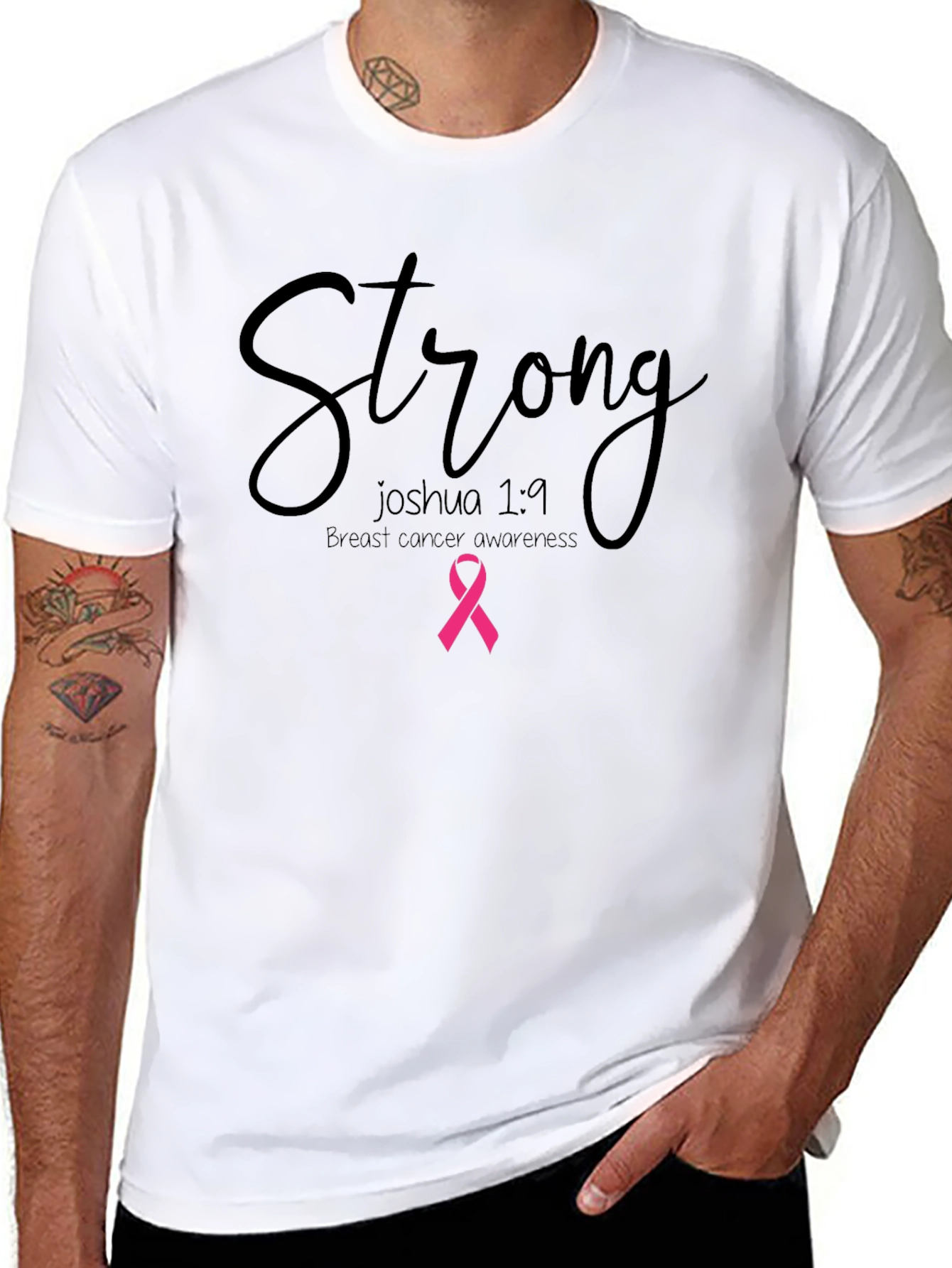 Strong Breast Cancer Awareness T-Shirt - Joshua 1:9