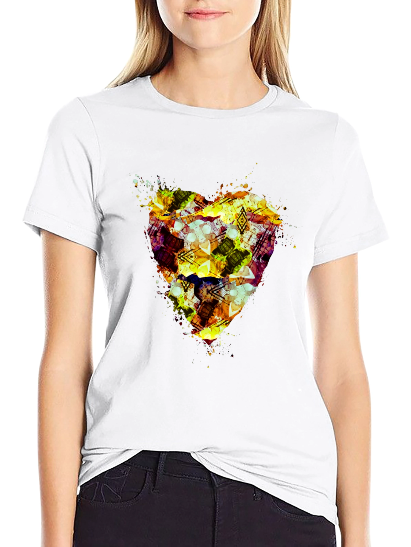 Abstract Heart Print Black T-Shirt