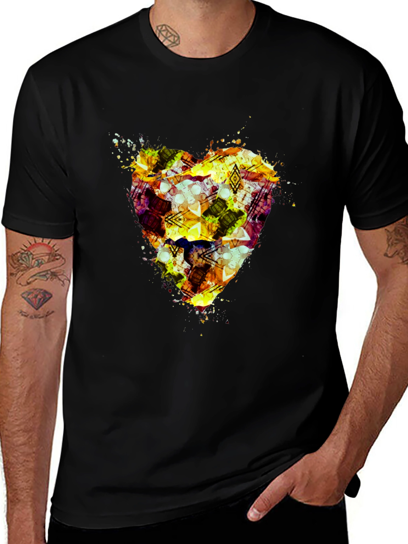Abstract Heart Print Black T-Shirt